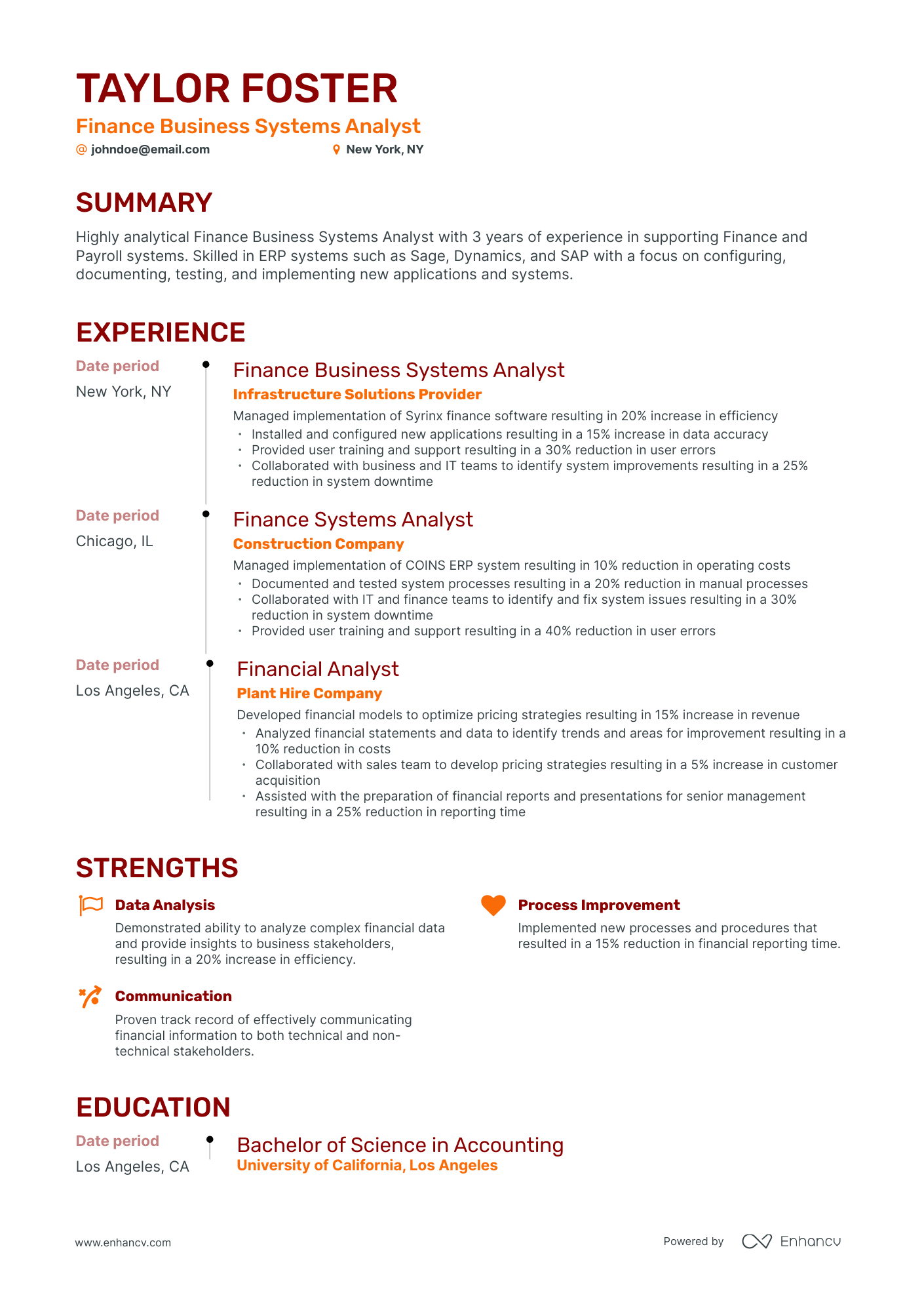 Timeline Finance Business Analyst Resume Template
