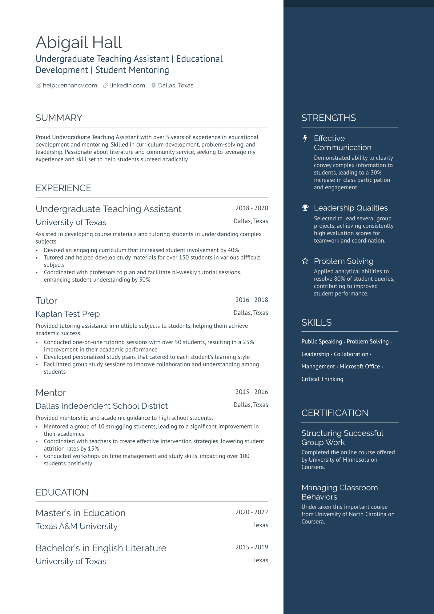 professional summary for resume teacher assistant