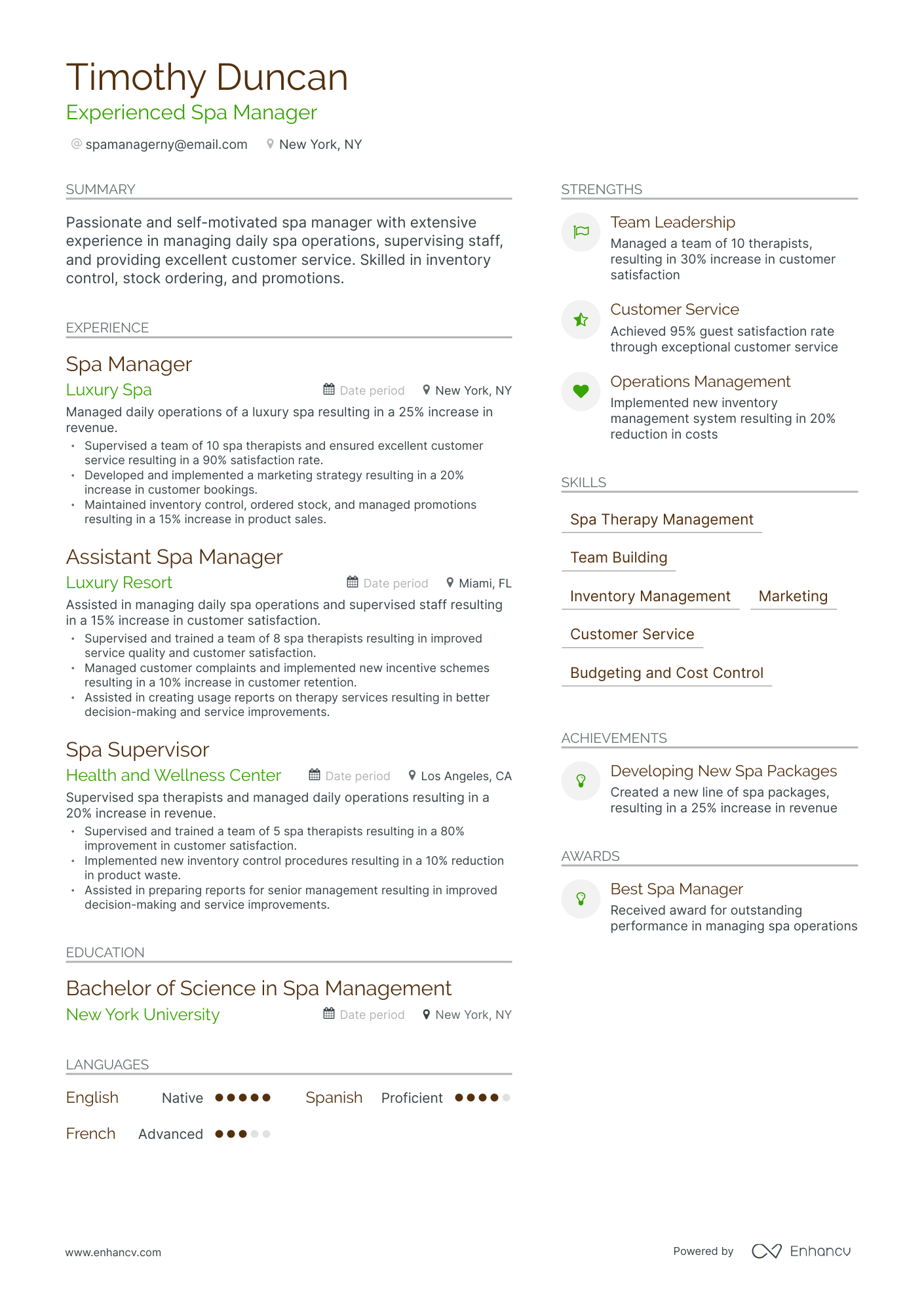 Modern Spa Manager Resume Template
