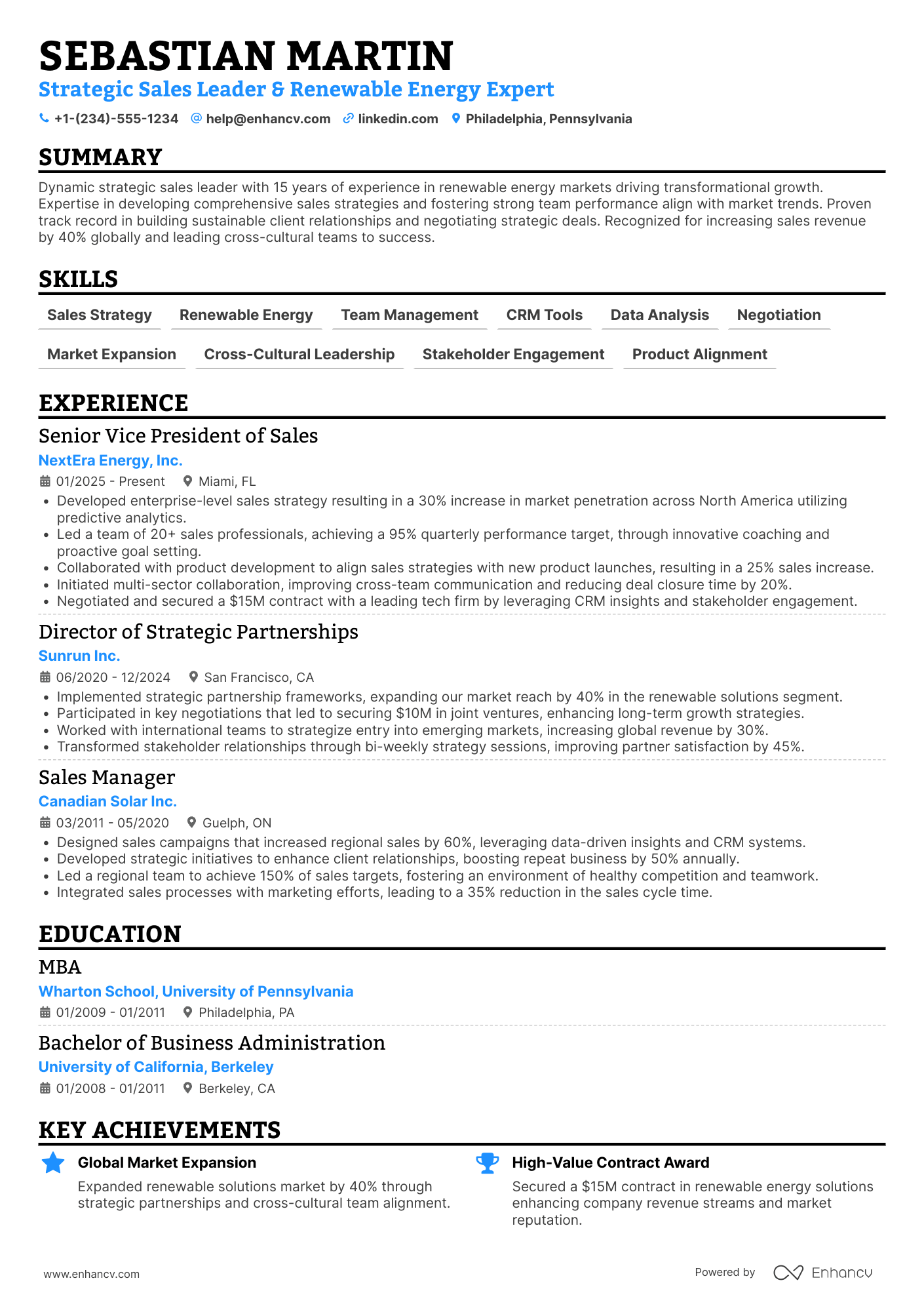 A resume example of a Strategic Sales Director