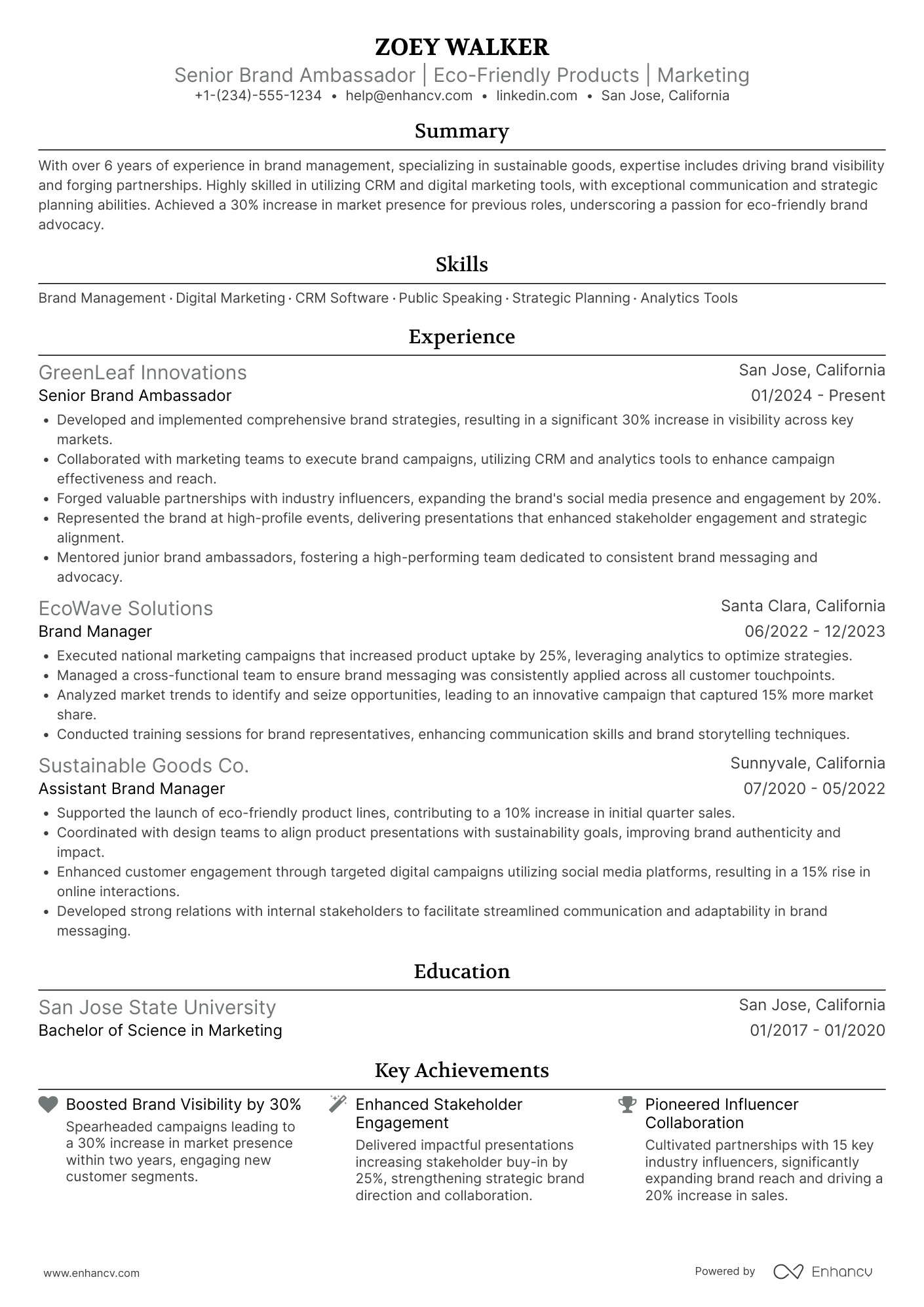 A resume example of a Senior Brand Ambassador