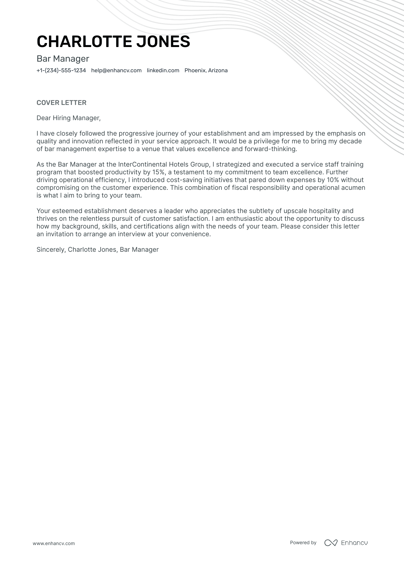 cover letter of a restaurant general manager