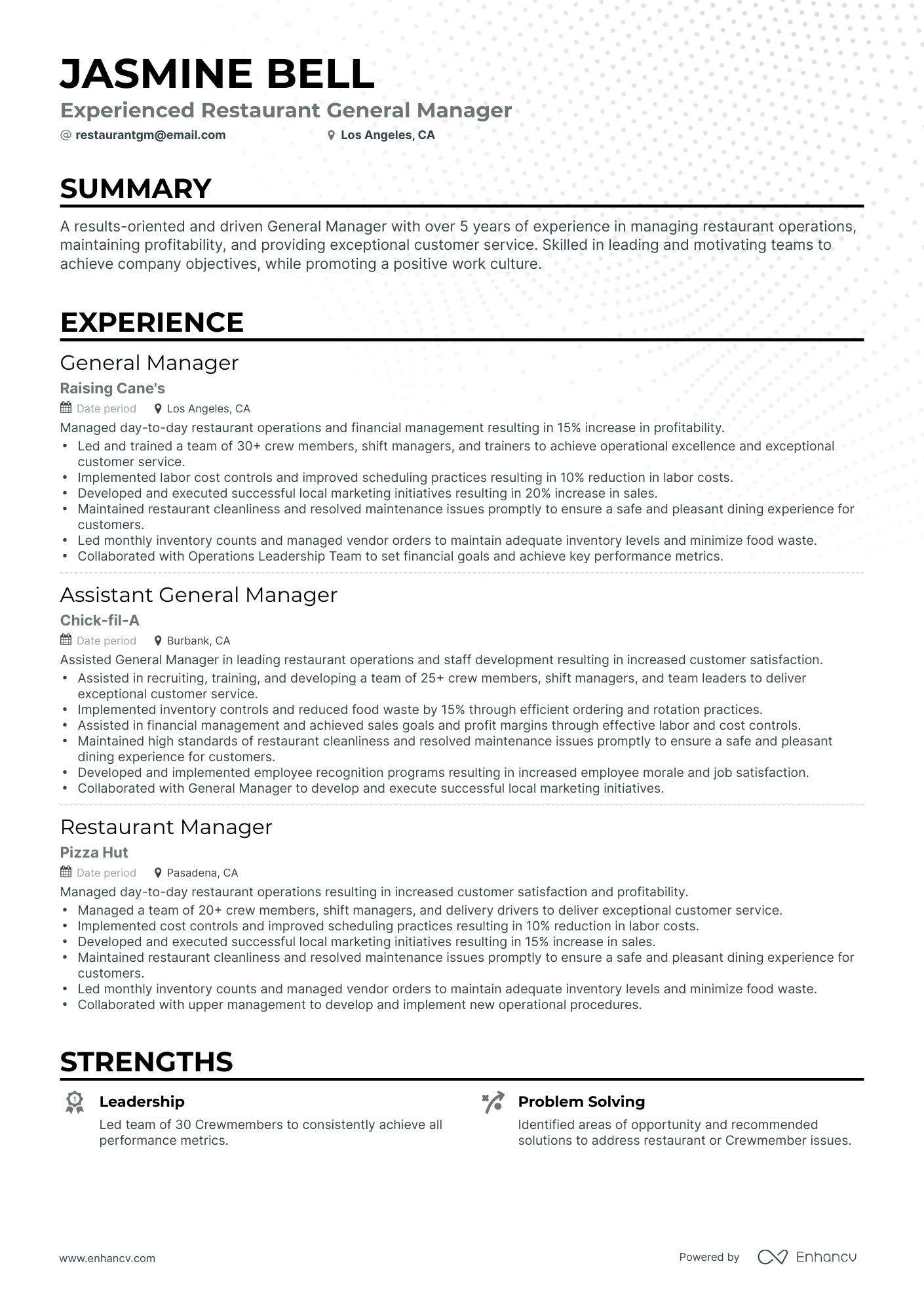 Classic Restaurant General Manager Resume Template