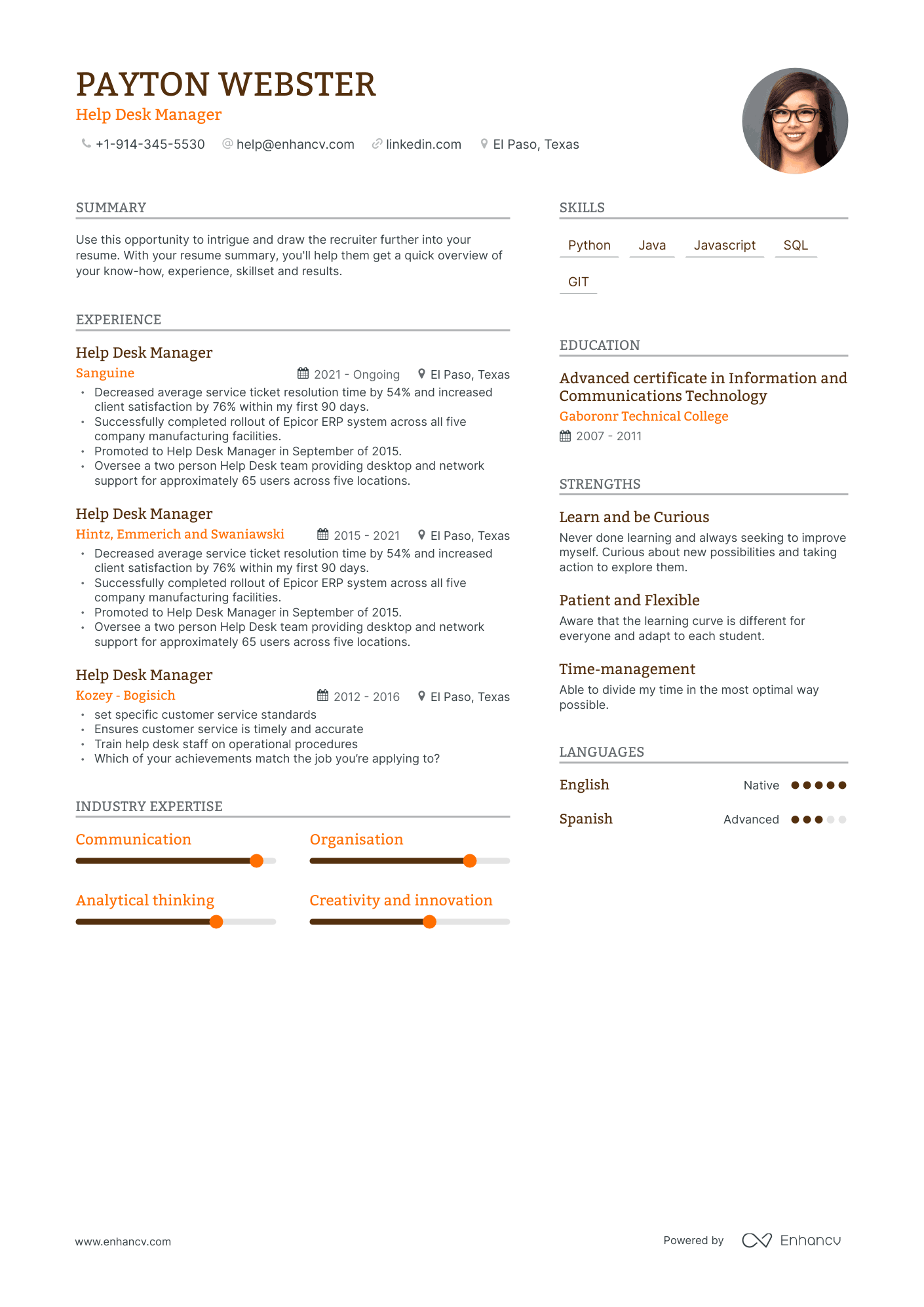 Help Desk Manager Resume Examples & Guide for 2023 (Layout, Skills ...