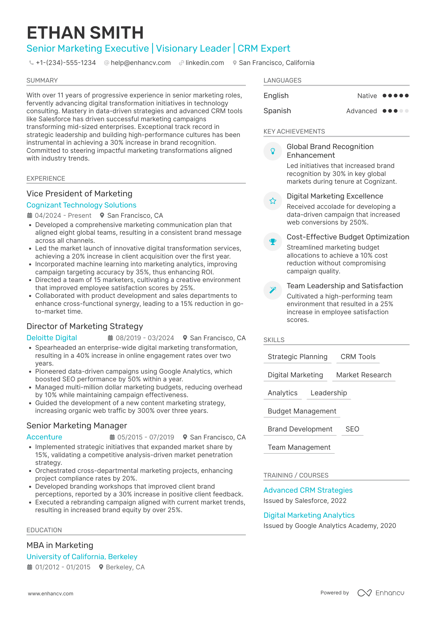 A resume example of a Senior Chief Marketing Officer