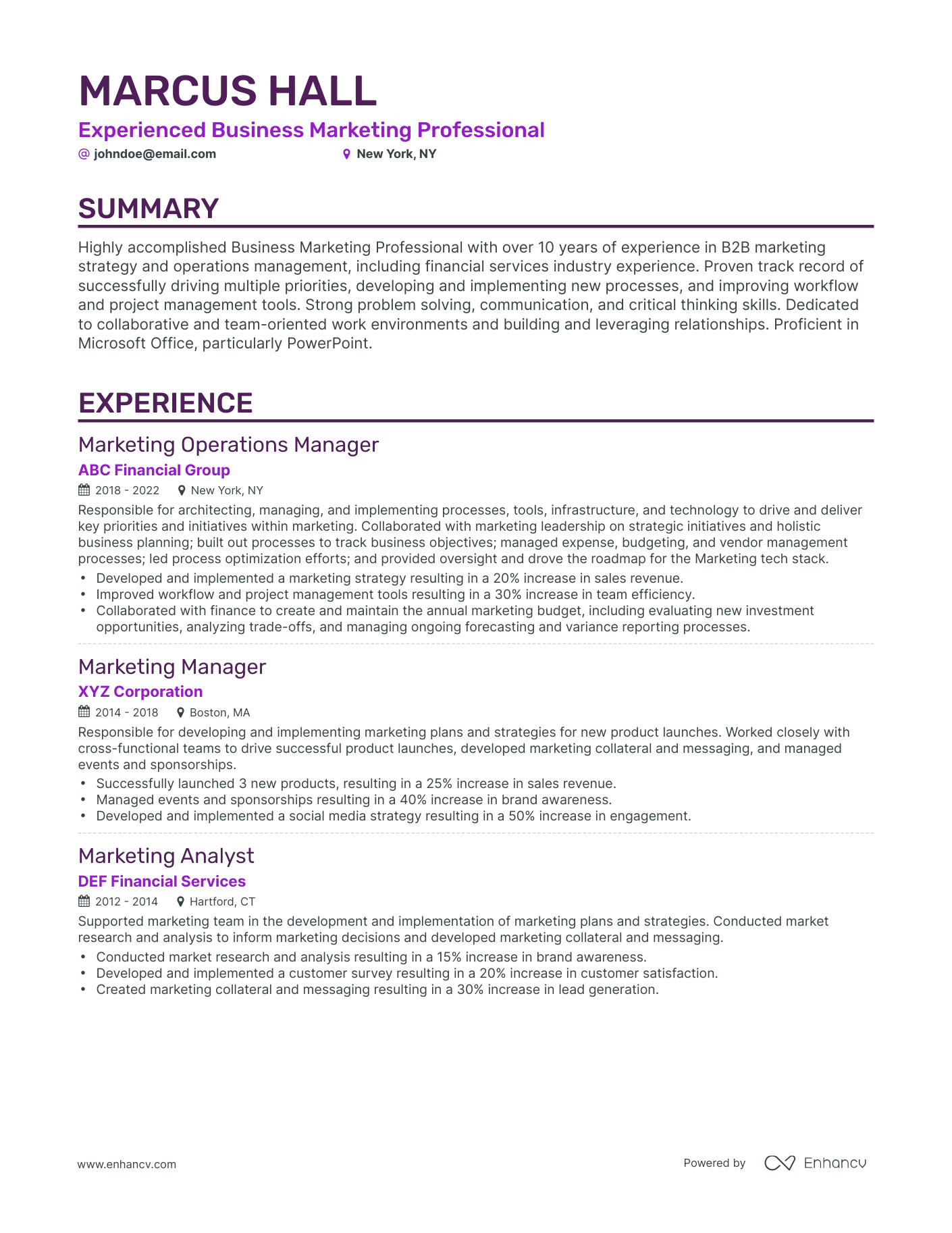 Classic Business Marketing Resume Template