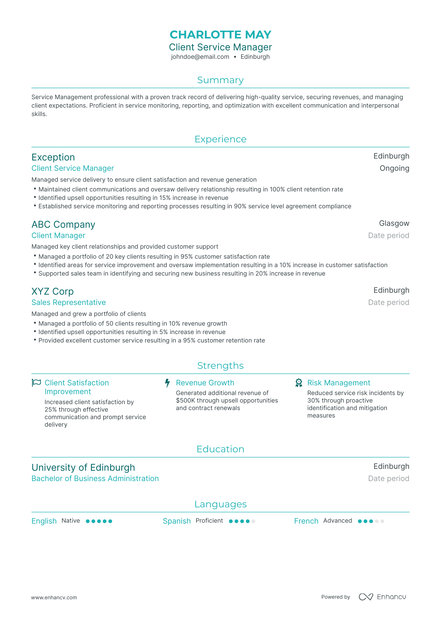 Traditional Client Service Manager Resume Template