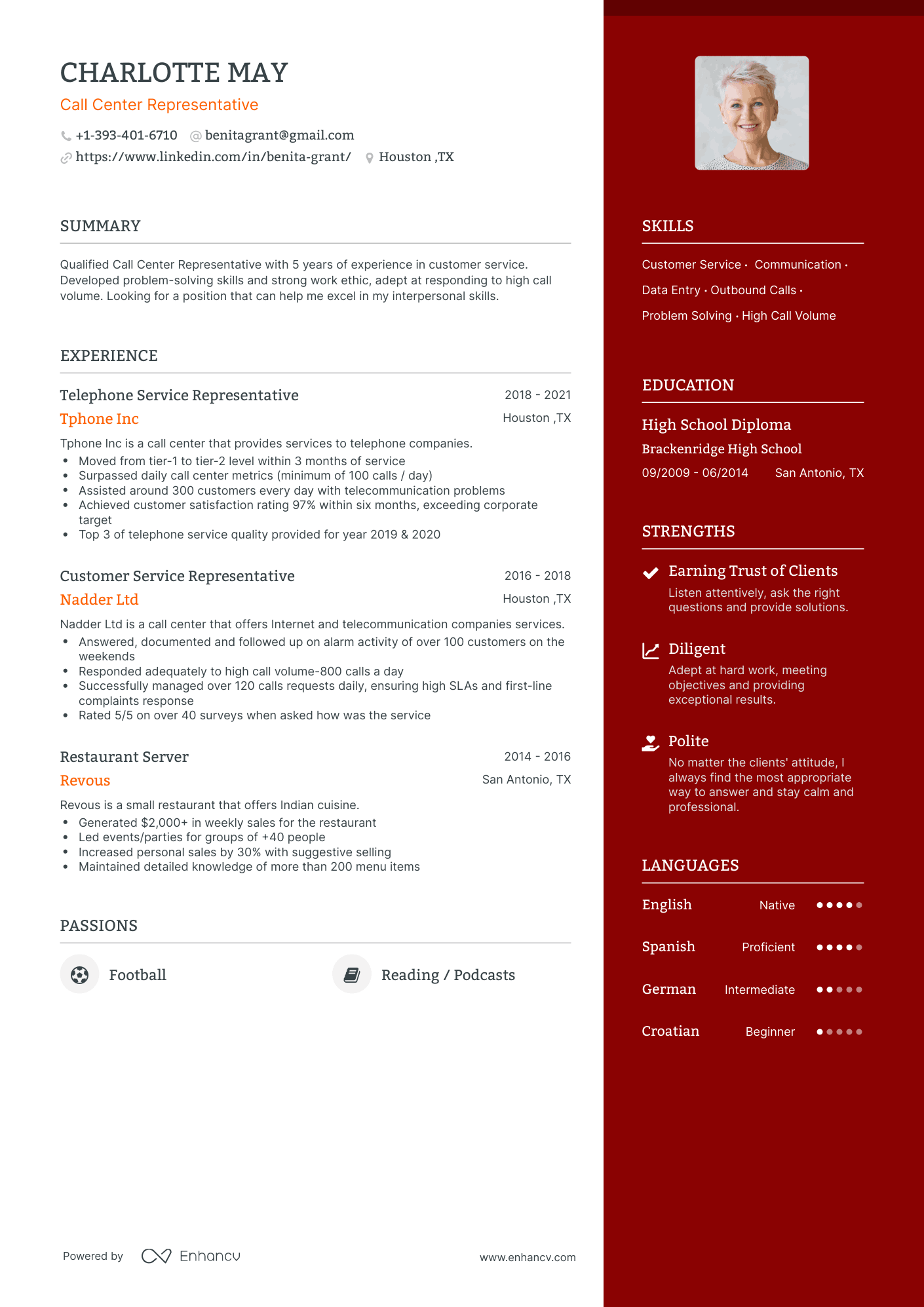 call center representative skills resume