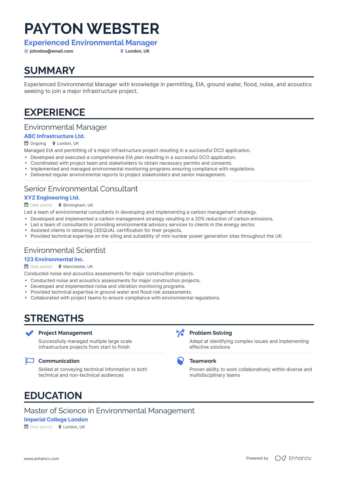 Classic Environmental Manager Resume Template