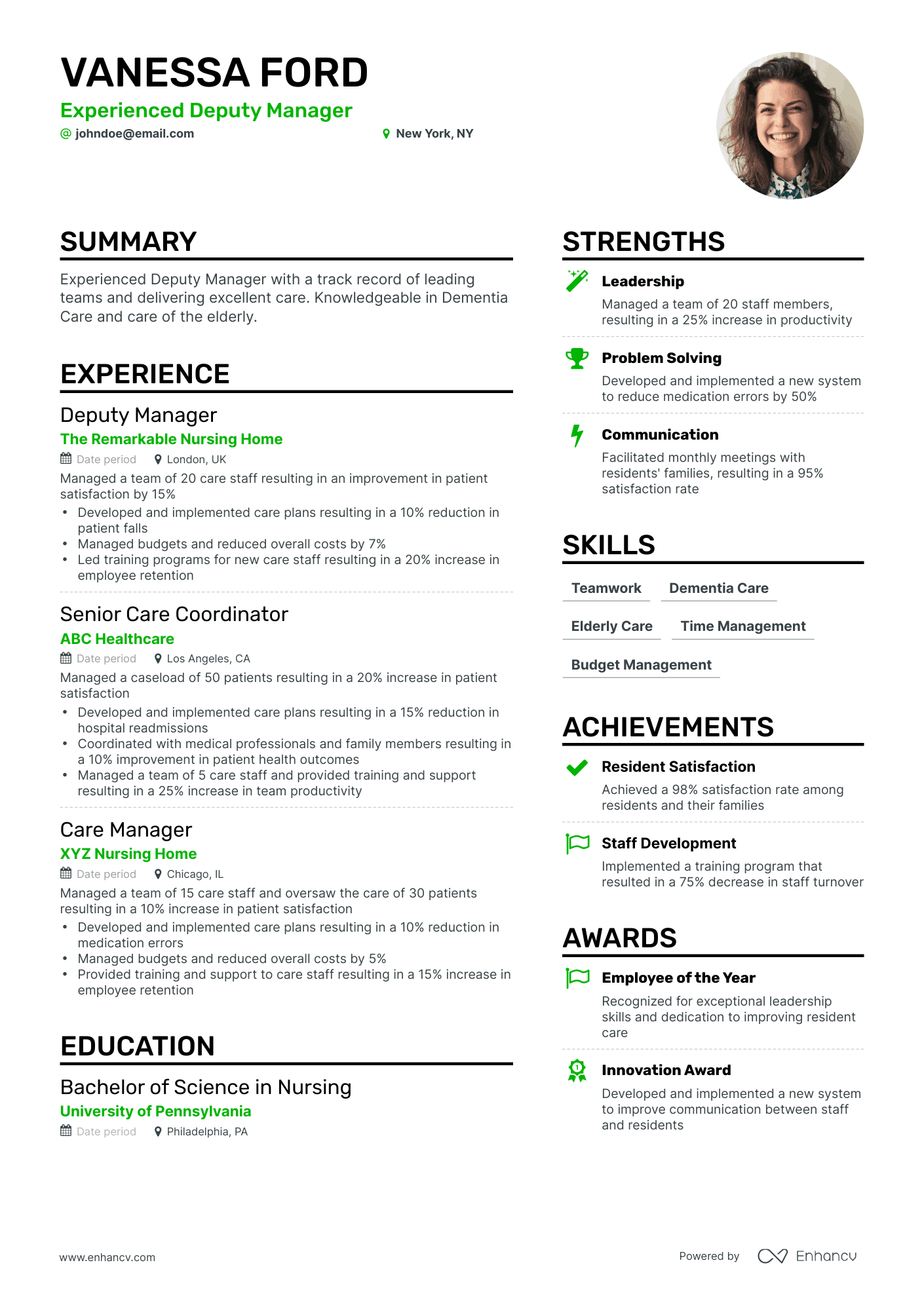 Simple Deputy Manager Resume Template