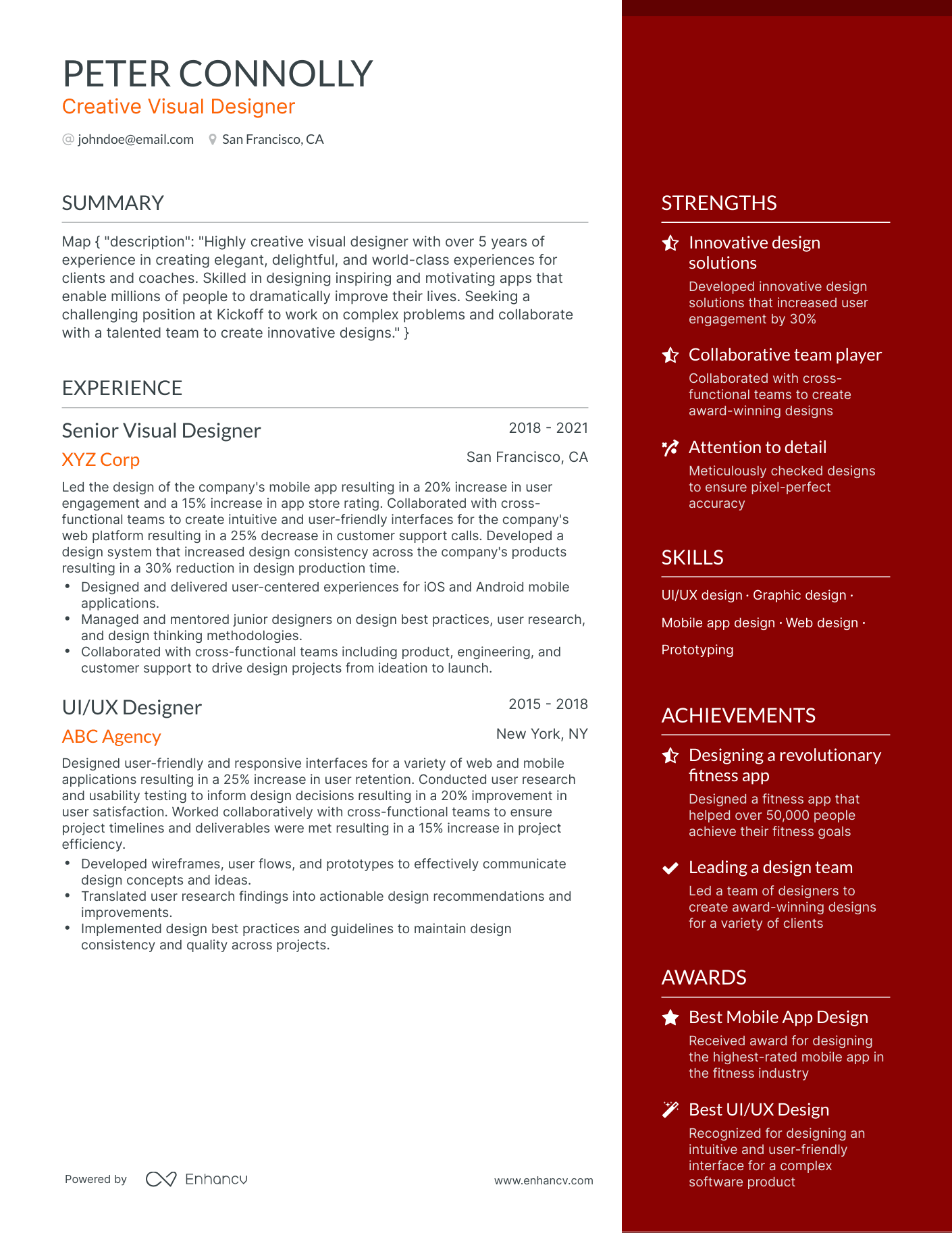 One Page Visual Designer Resume Template