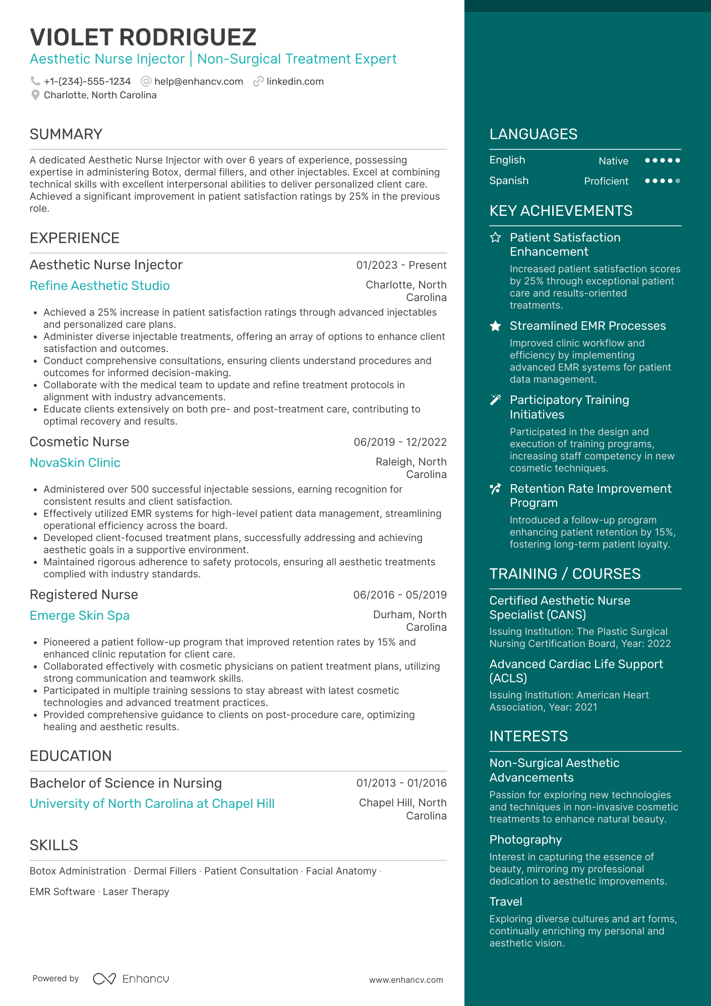 A resume example of a Aesthetic Nurse Injector