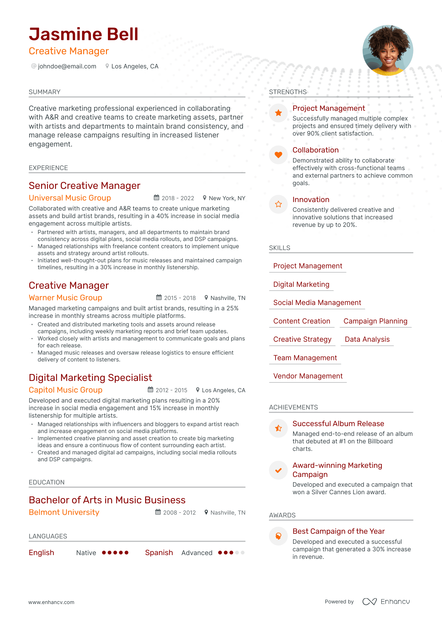 Modern Creative Manager Resume Template