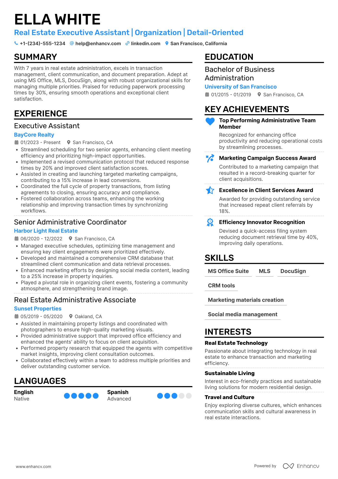 A resume example of a Real Estate Executive Assistant