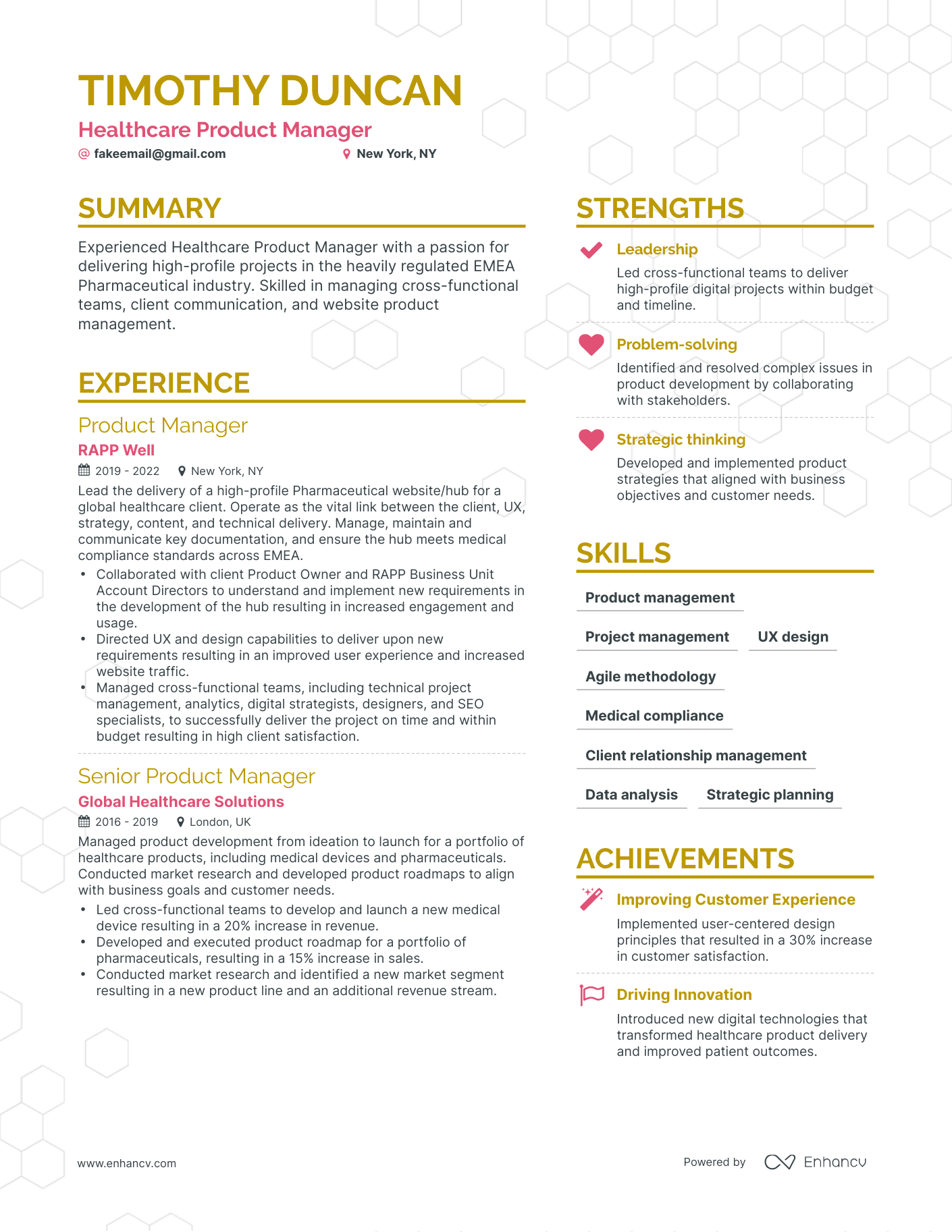 Simple Healthcare Product Manager Resume Template