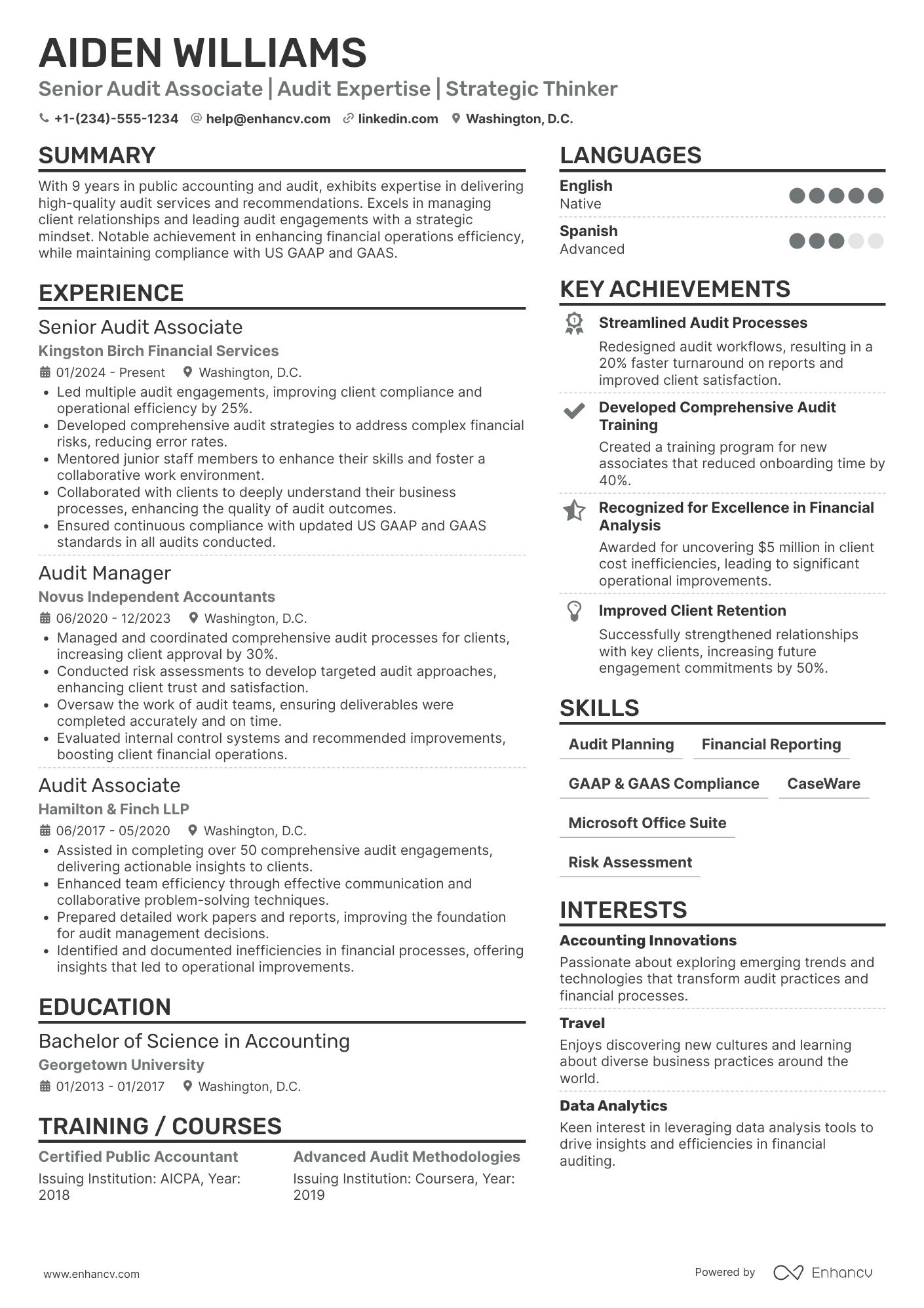 A resume example of a Big 4 Accounting