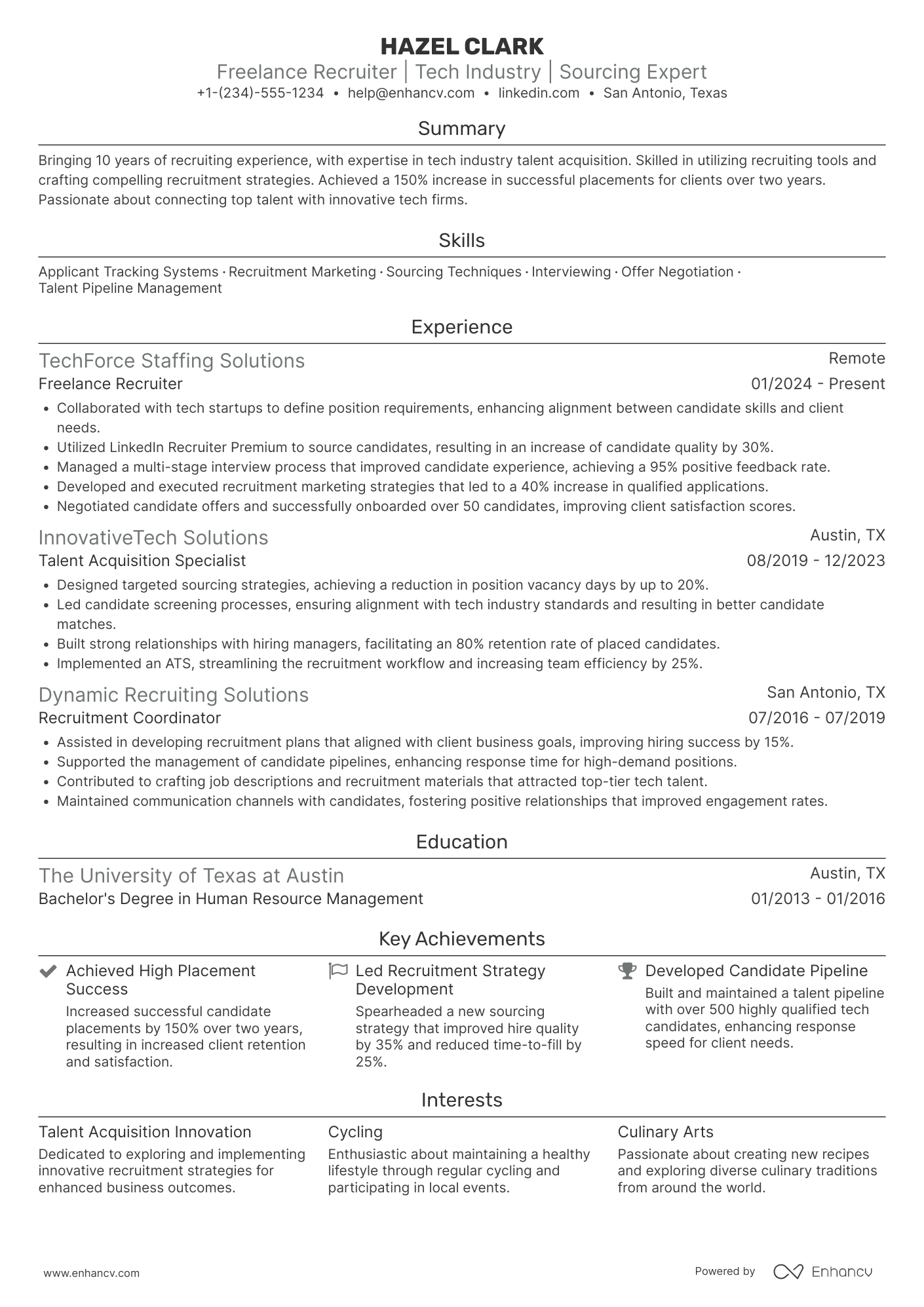A resume example of a Freelance Recruiter