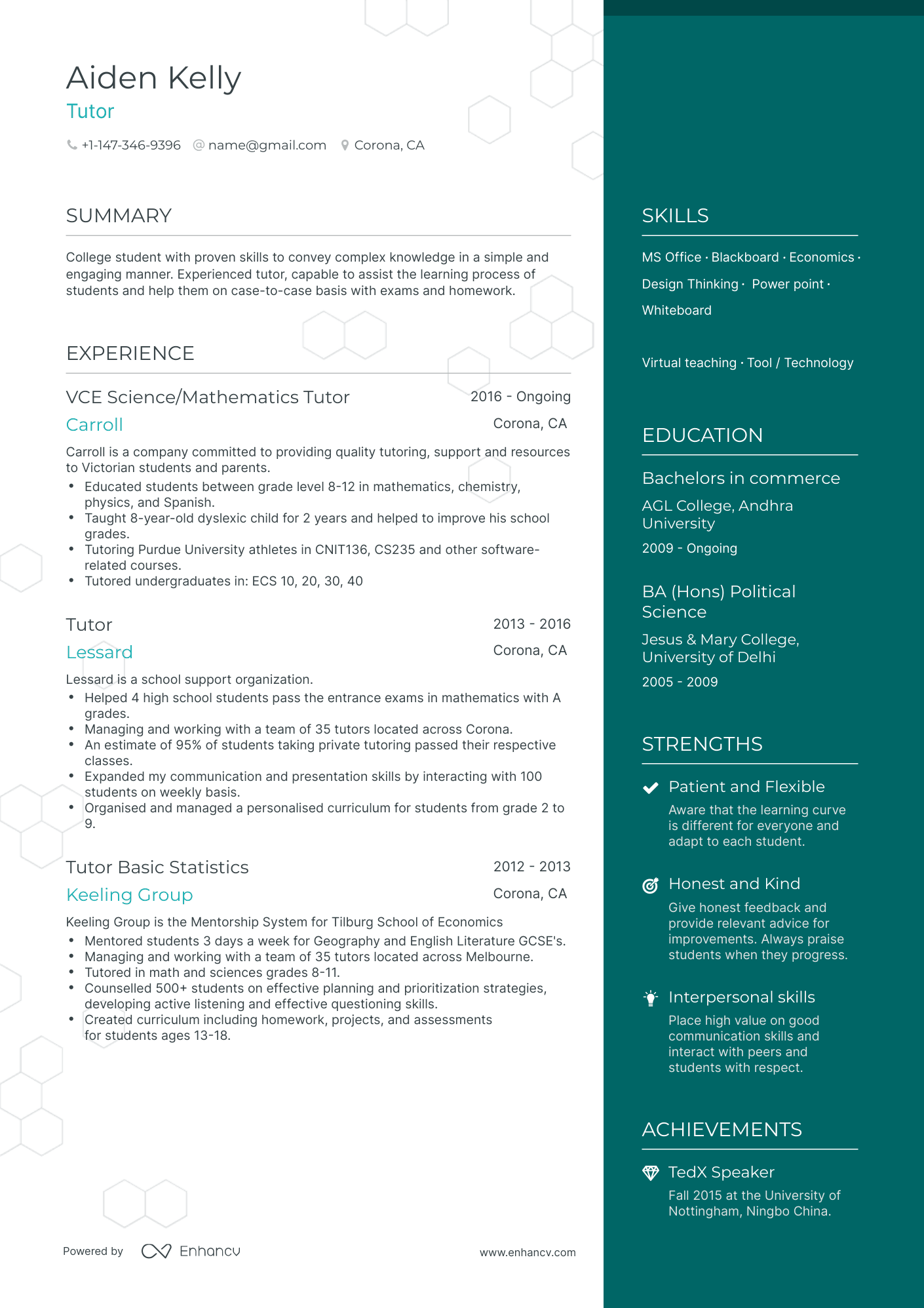 One Page Tutor Resume Template