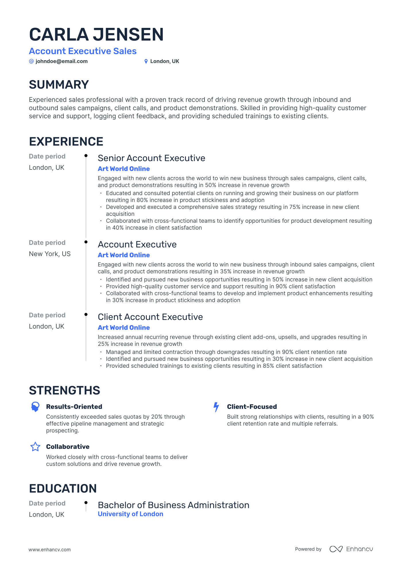 Timeline Account Executive Sales Resume Template