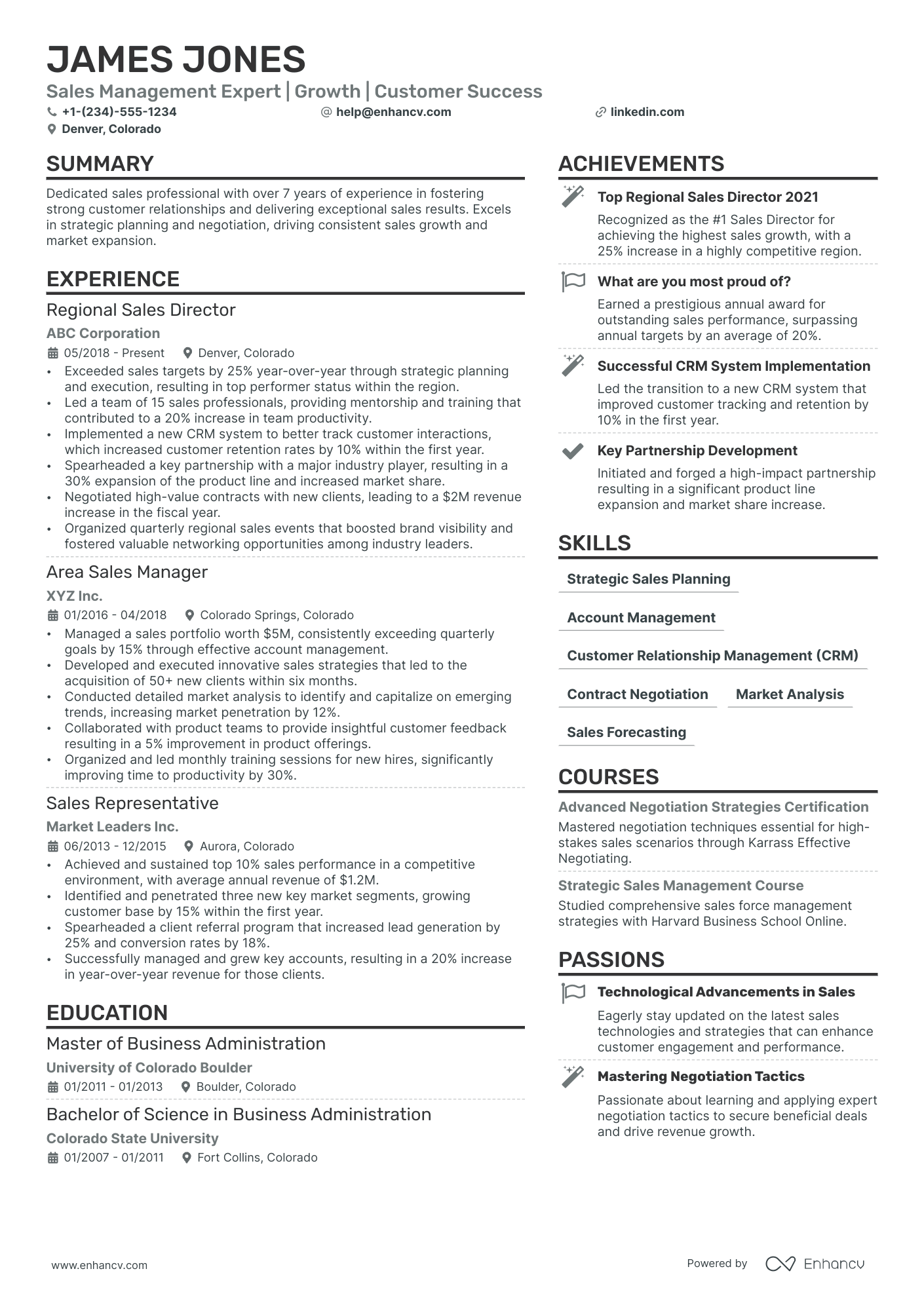 sales management resume examples