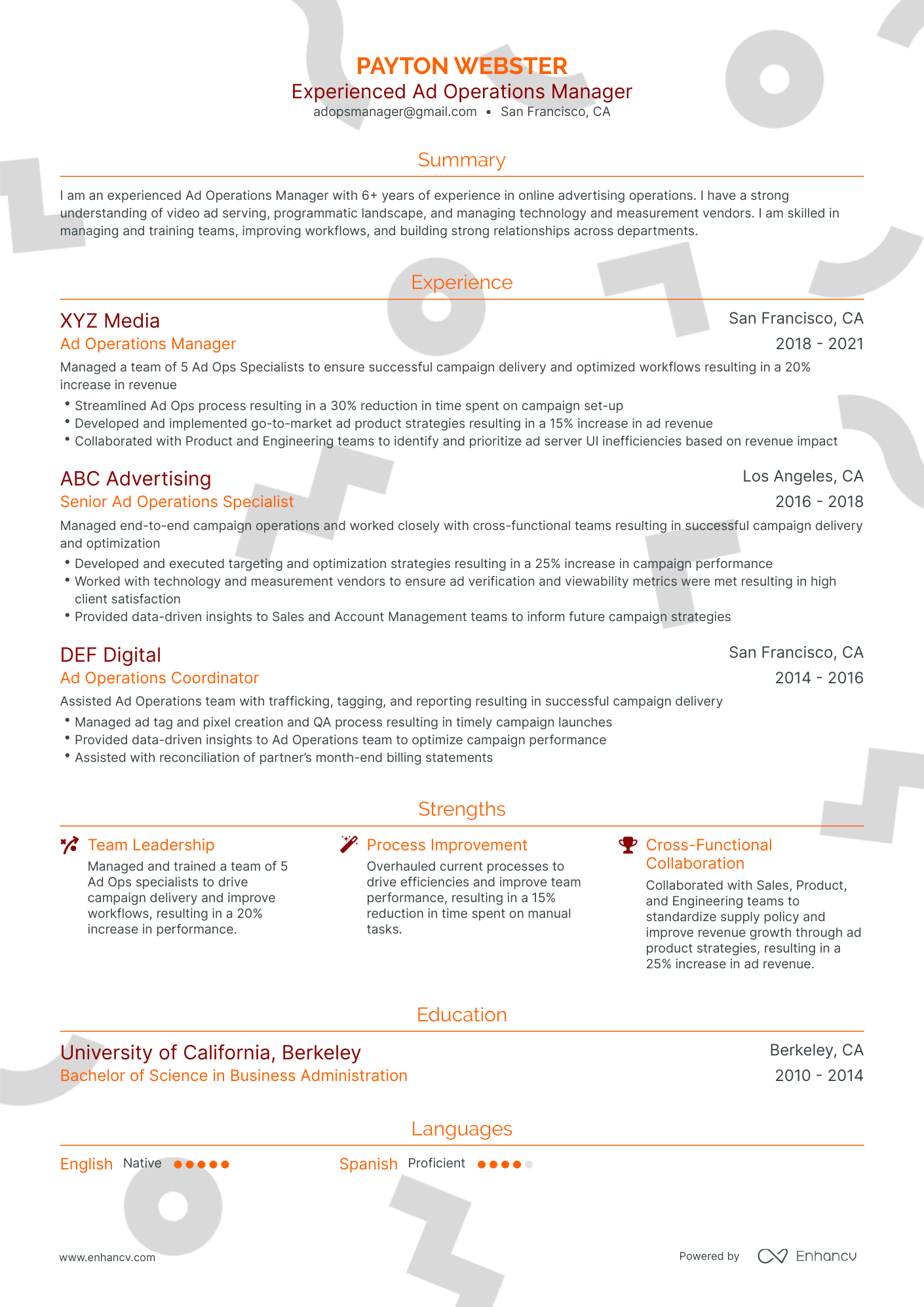 Traditional Ad Operations Manager Resume Template