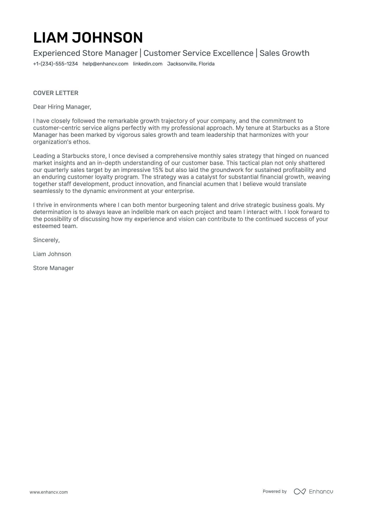 store supervisor application letter
