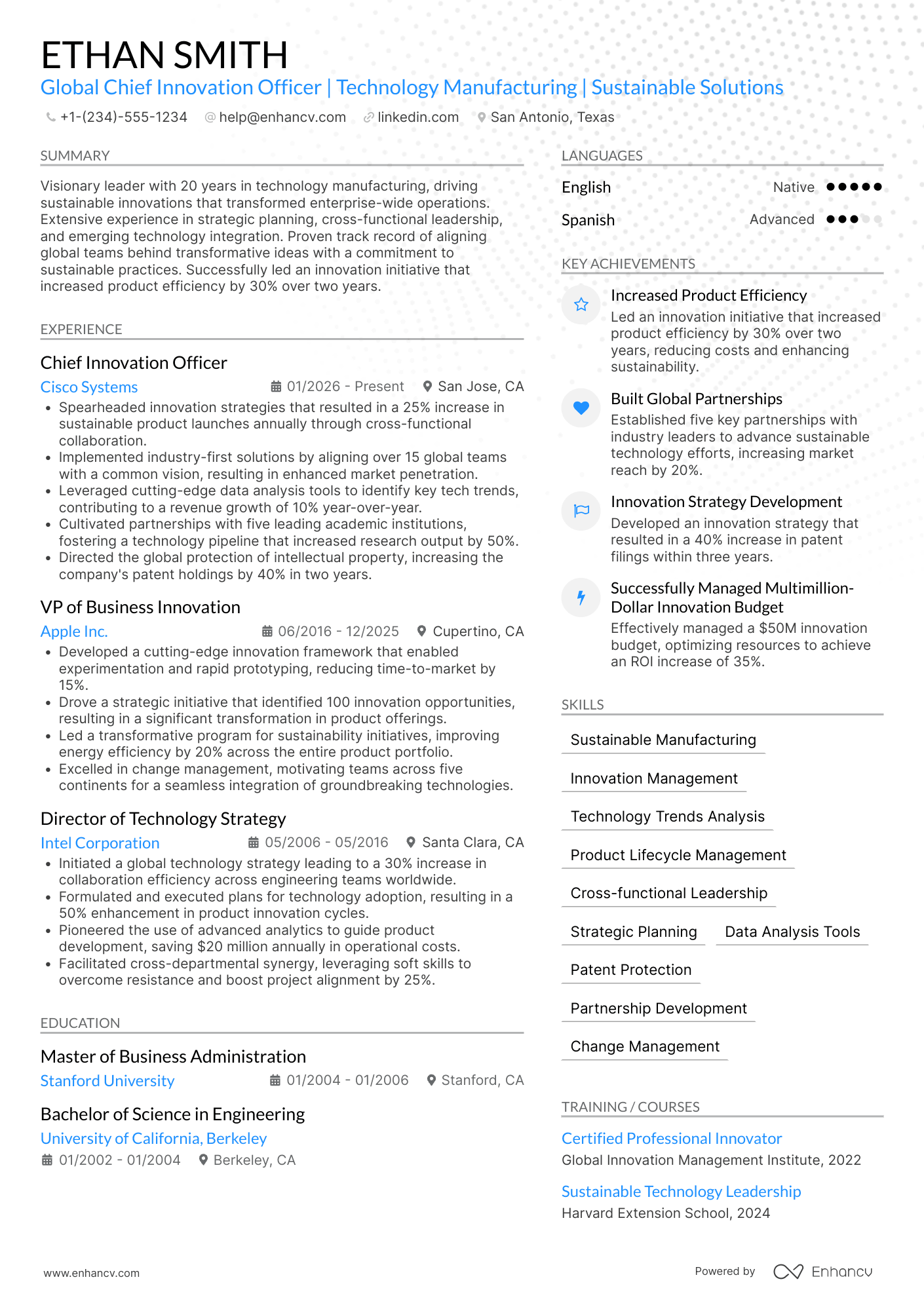 A resume example of a Global Chief Innovation Officer