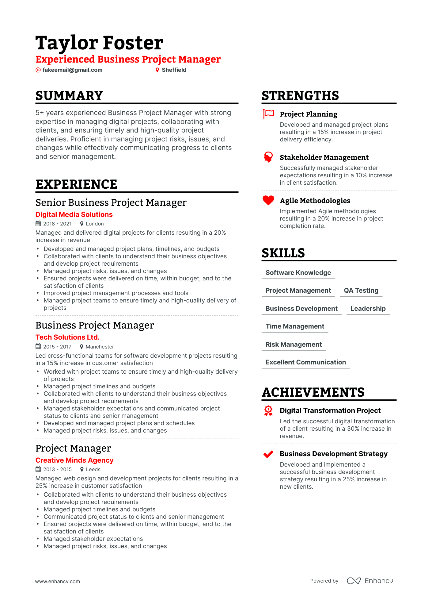 Simple Business Project Manager Resume Template