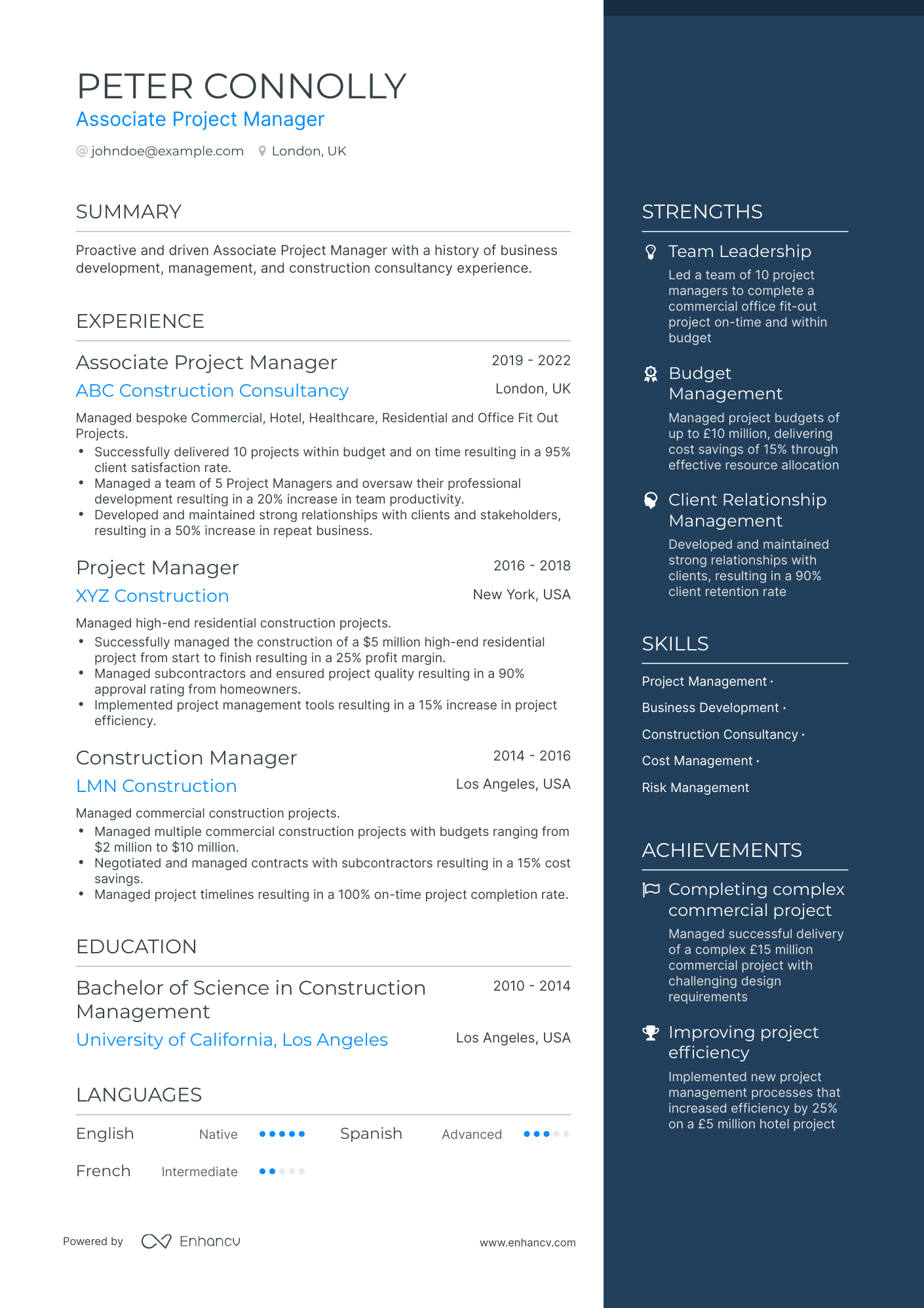 One Page Associate Project Manager Resume Template