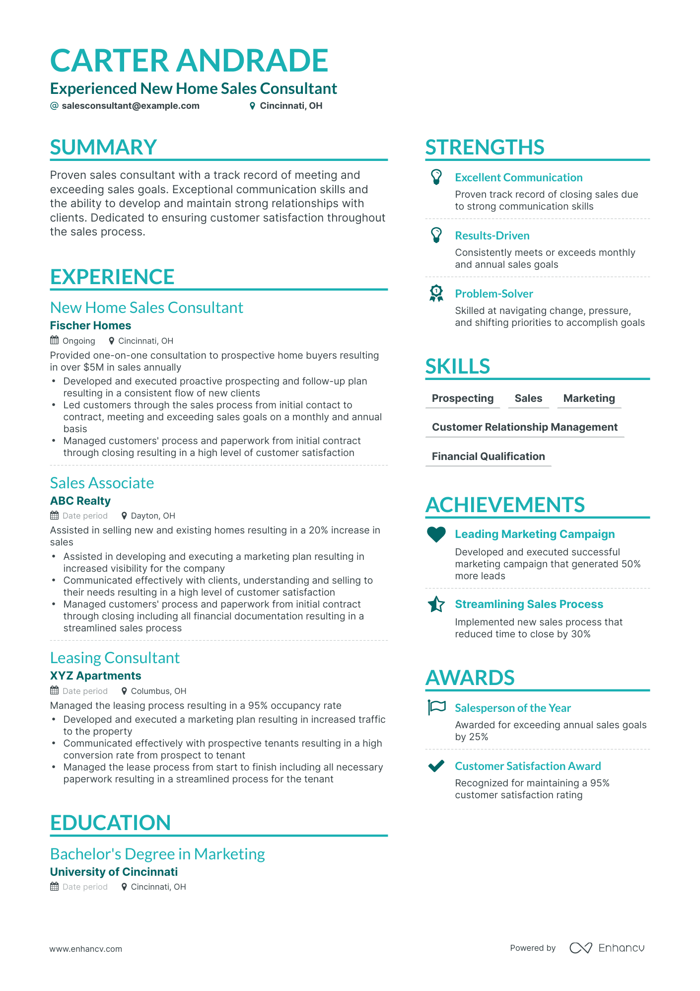 Simple New Home Sales Consultant Resume Template
