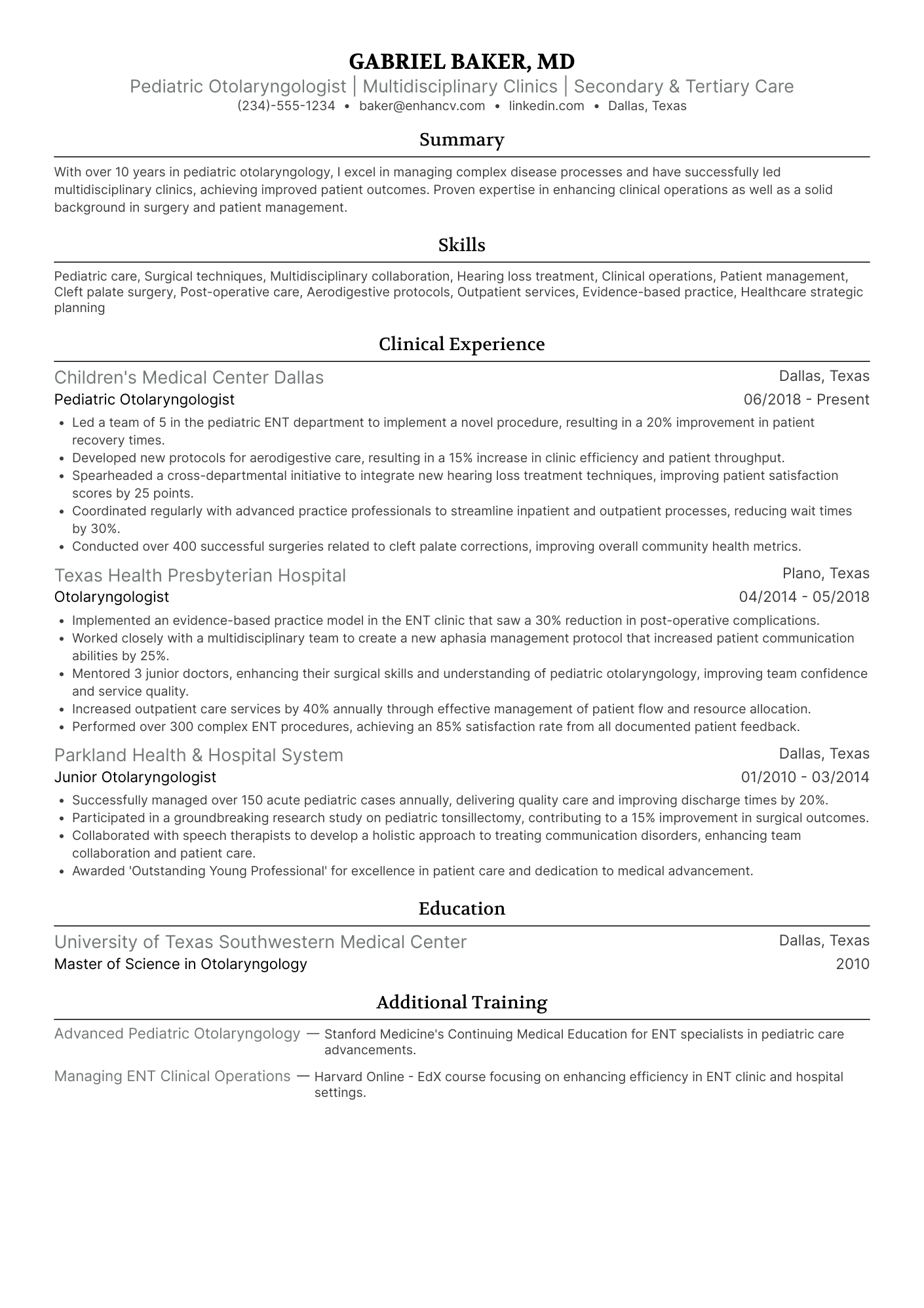 A resume example of a Pediatric Doctor
