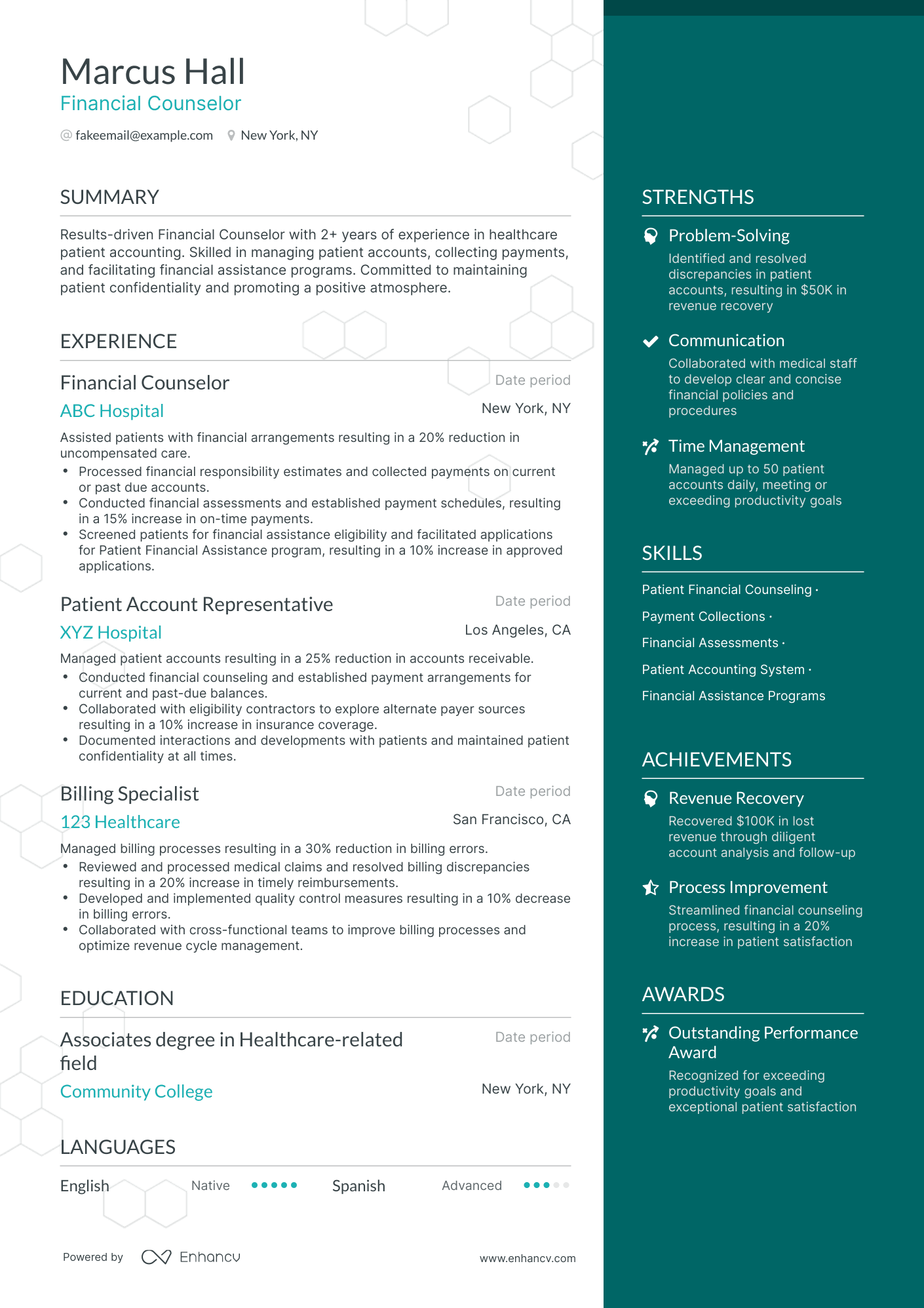 One Page Financial Counselor Resume Template
