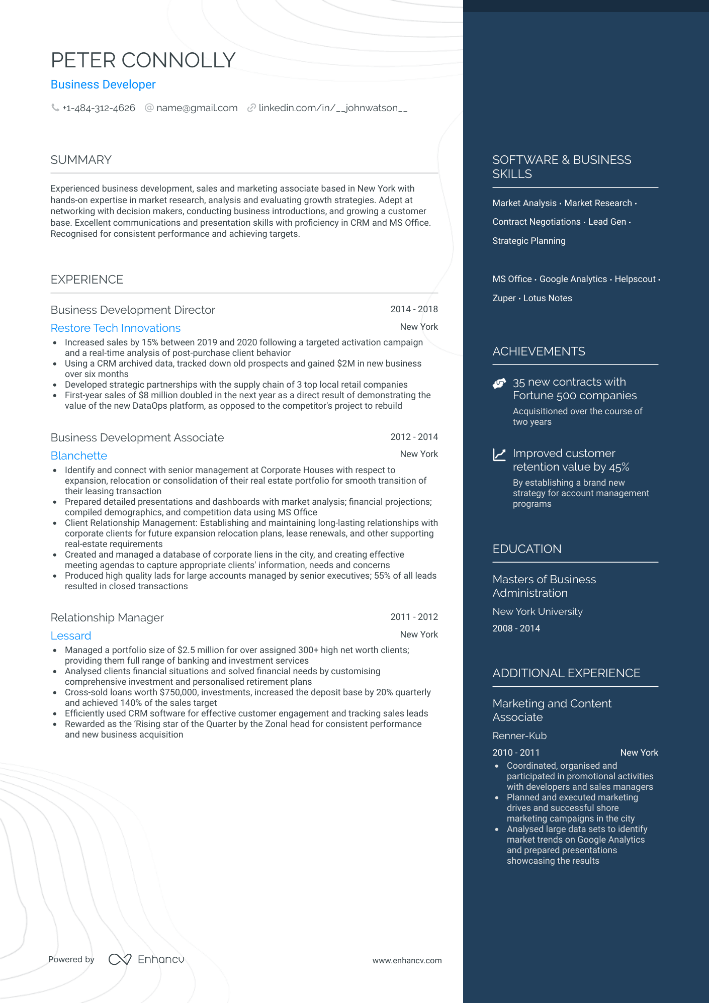 One Page Business Development Resume Template
