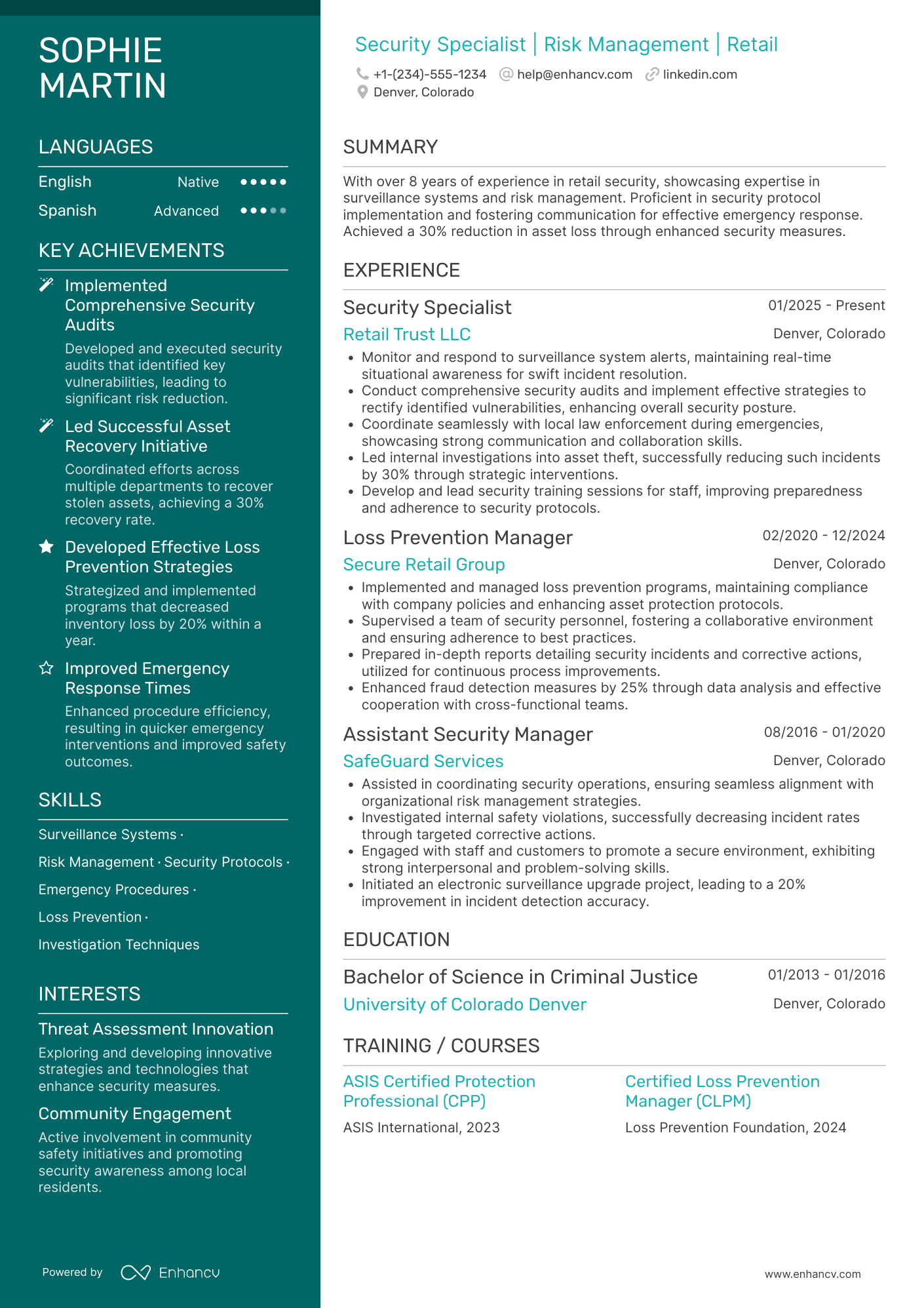 A resume example of a Target Security Specialist