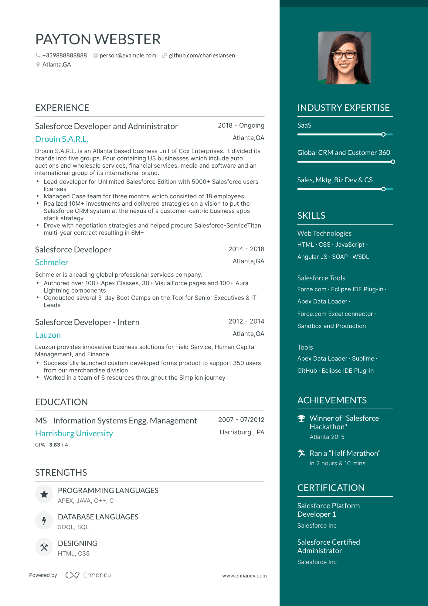 One Page Salesforce Developer Resume Template