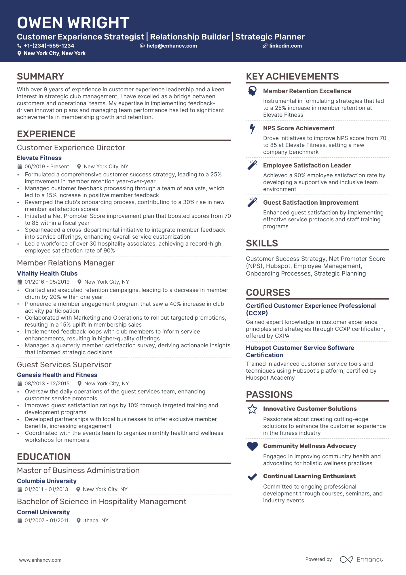 resume sample for hotel and restaurant management