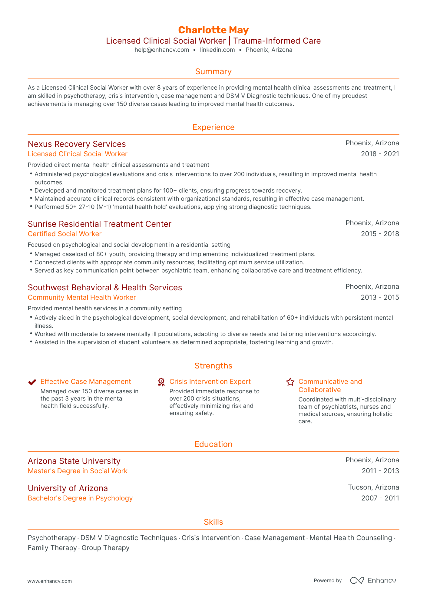 clinical social worker resume sample