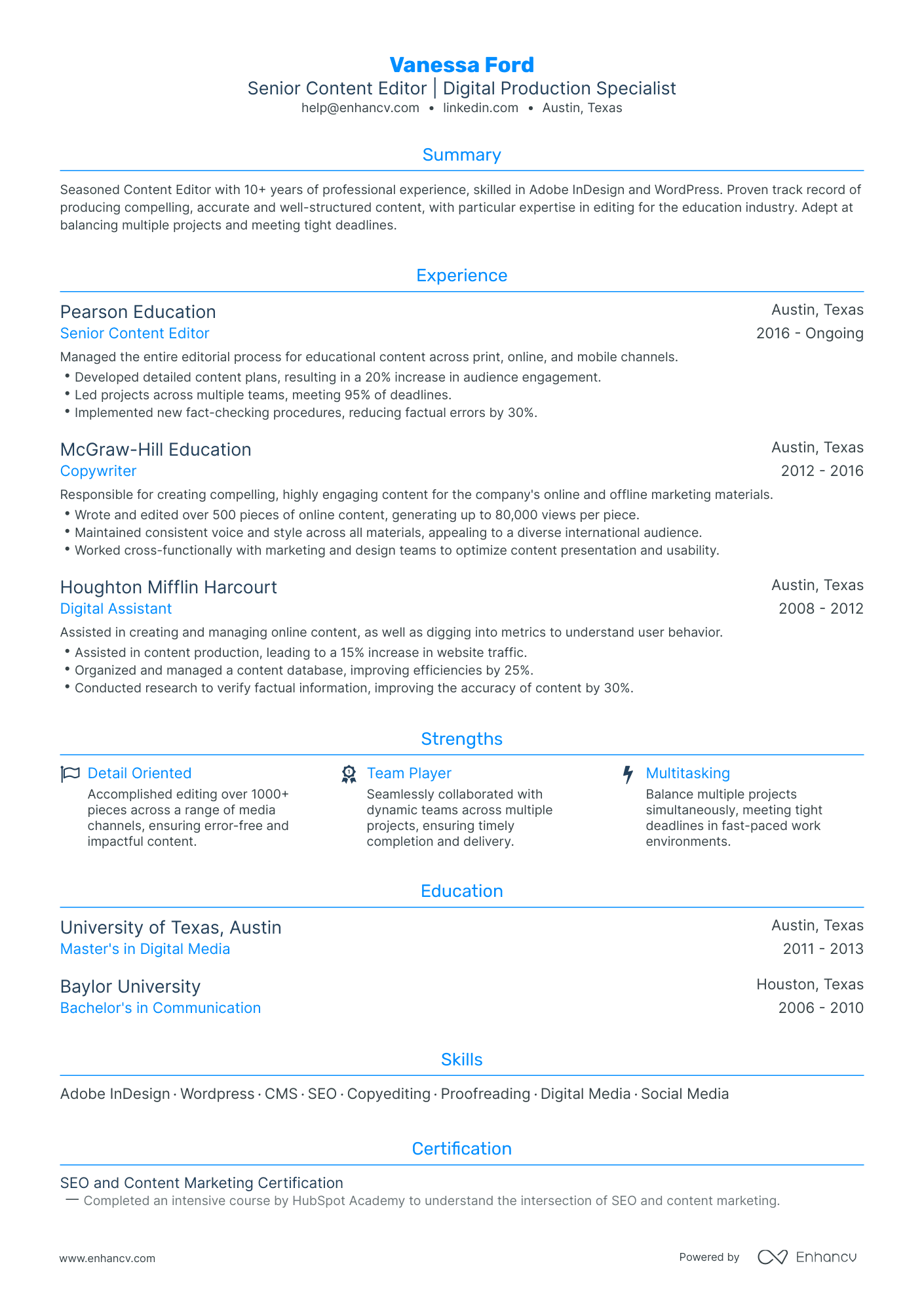 undefined Content Editor Resume Template