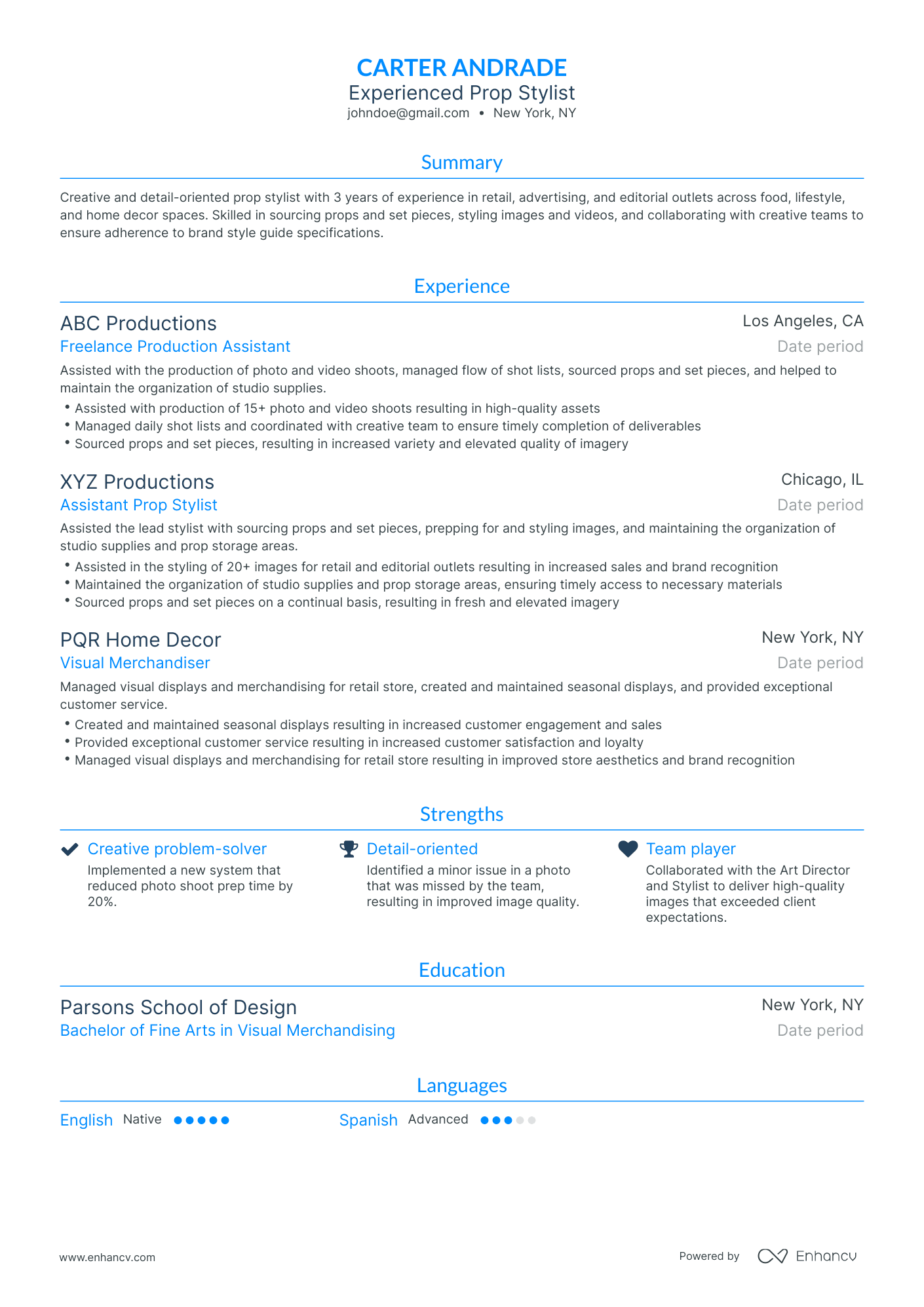 Traditional Freelance Production Assistant Resume Template