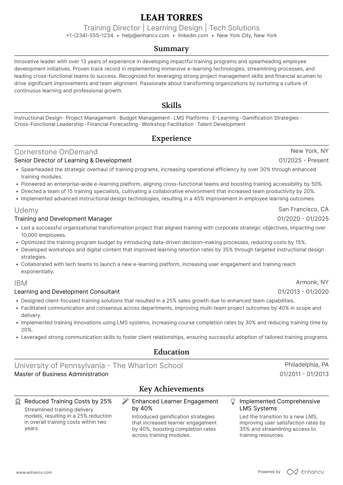 A resume example of a Training Director