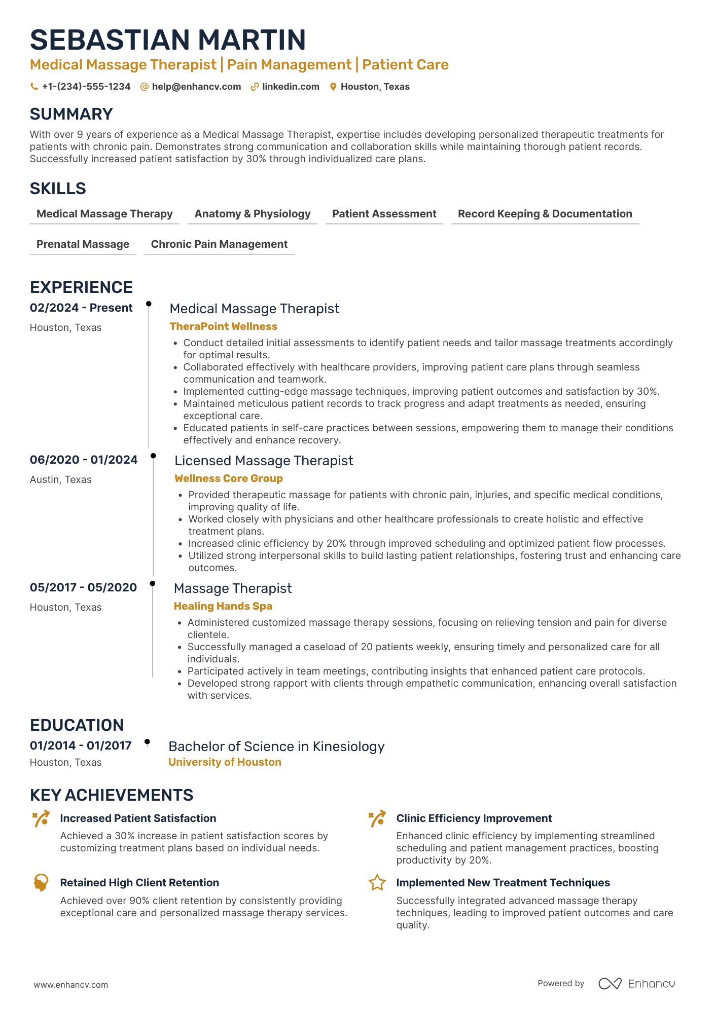 A resume example of a Medical Massage Therapist