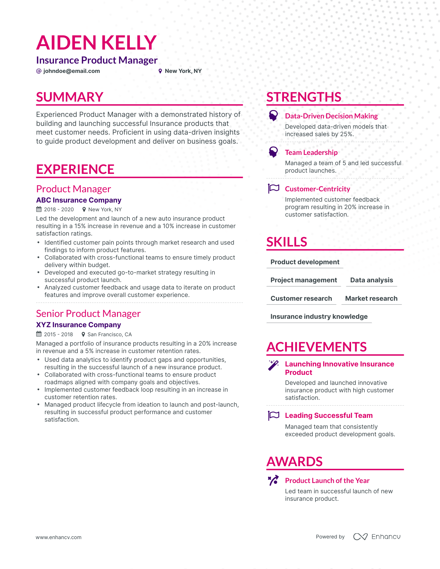 Simple Insurance Product Manager Resume Template