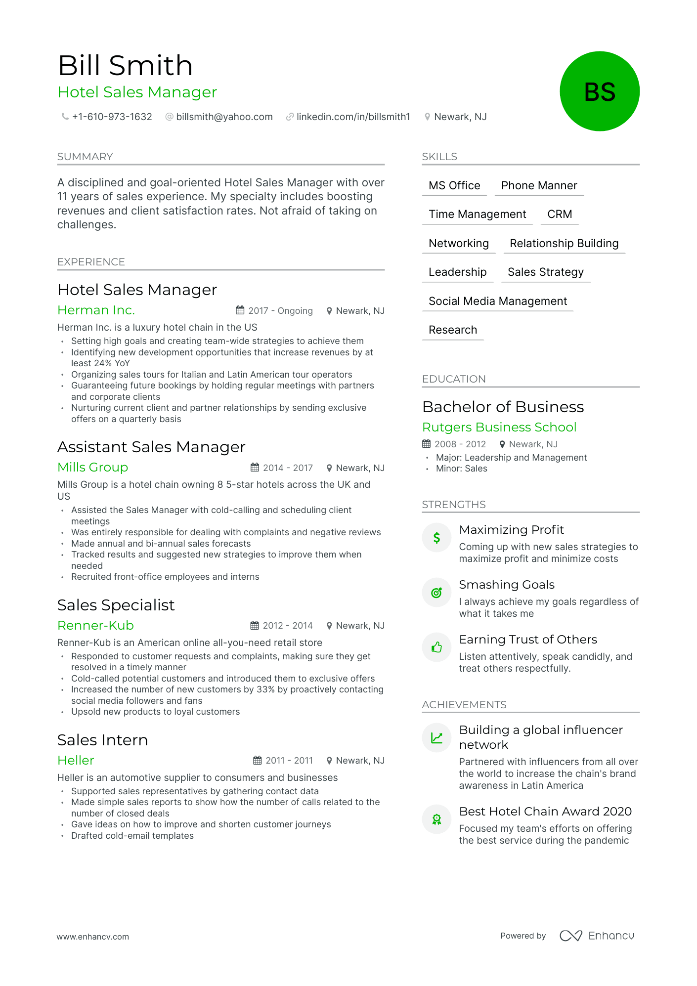 Modern Hotel Sales Manager Resume Template
