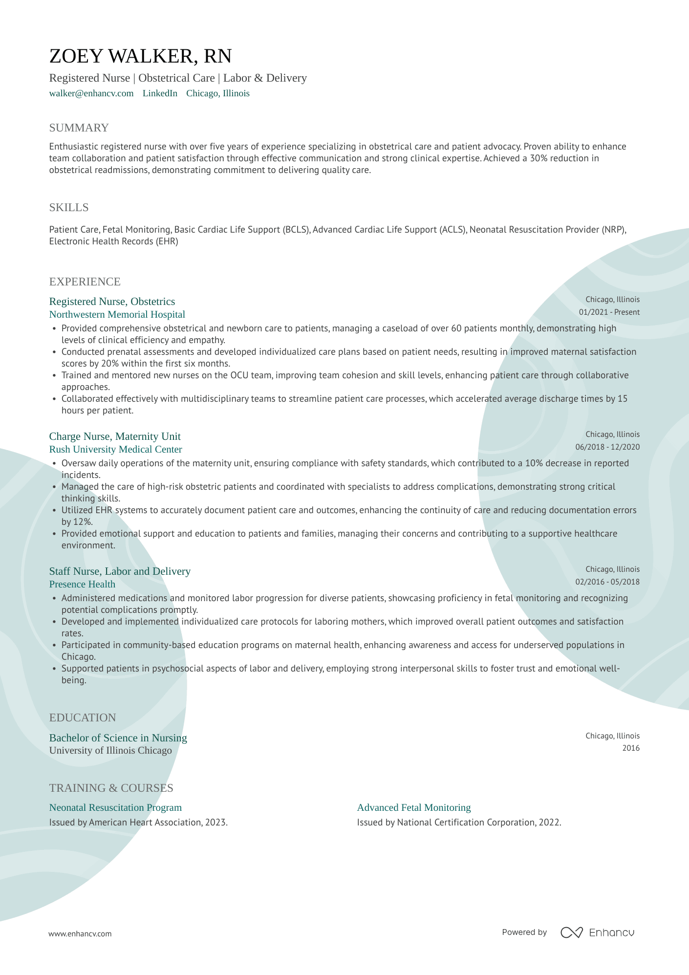 A resume example of a OB Nurse (Labor & Delivery)