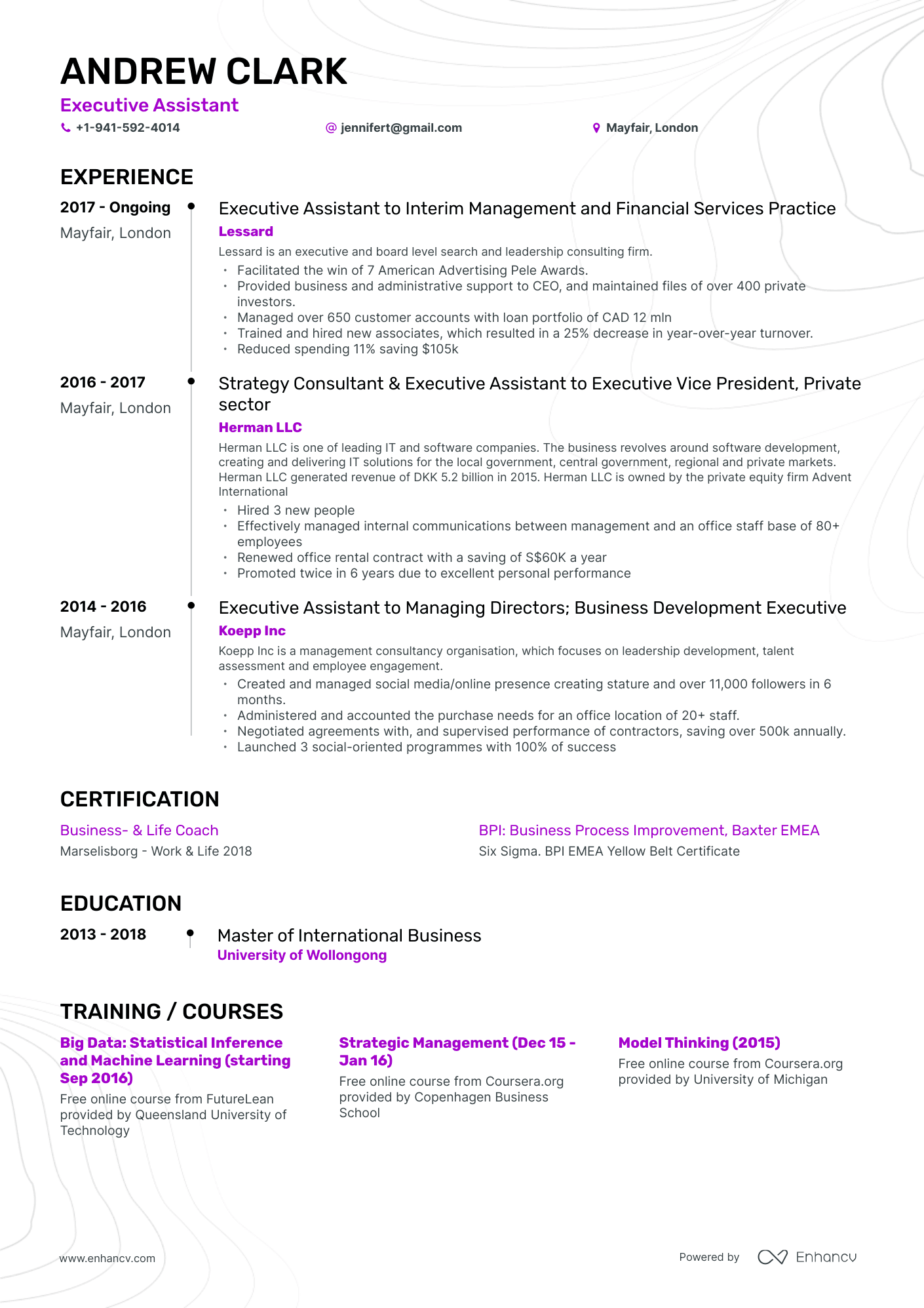 Timeline Executive Assistant Resume Template