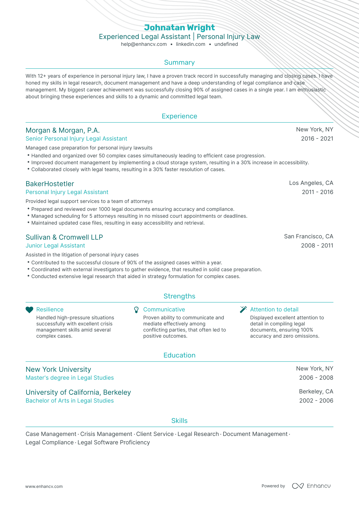 undefined Personal Injury Legal Assistant Resume Template