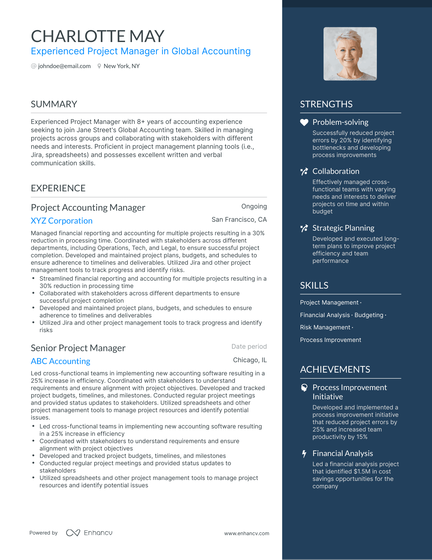 One Page Project Accounting Resume Template