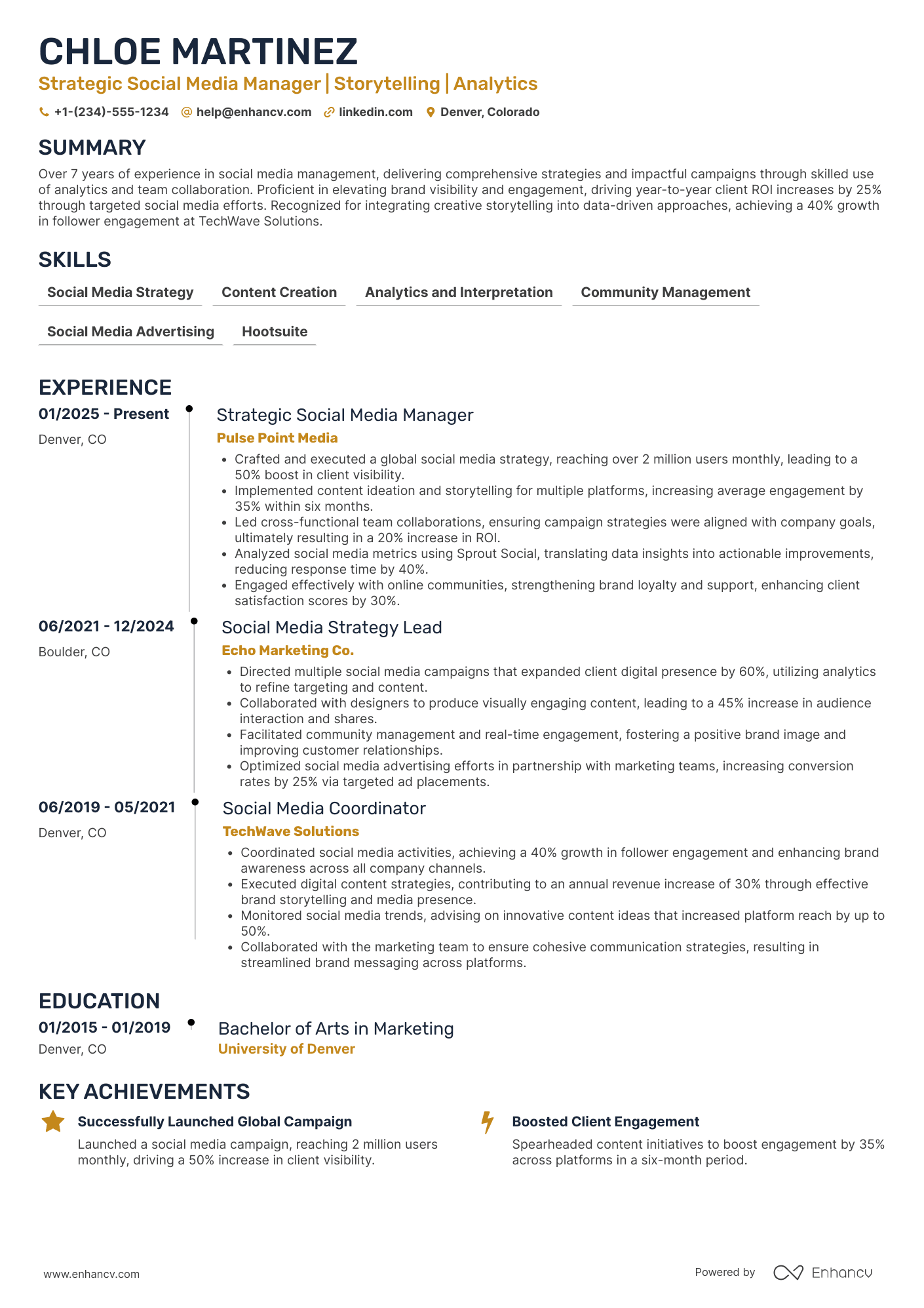 A resume example of a Strategic Social Media Manager