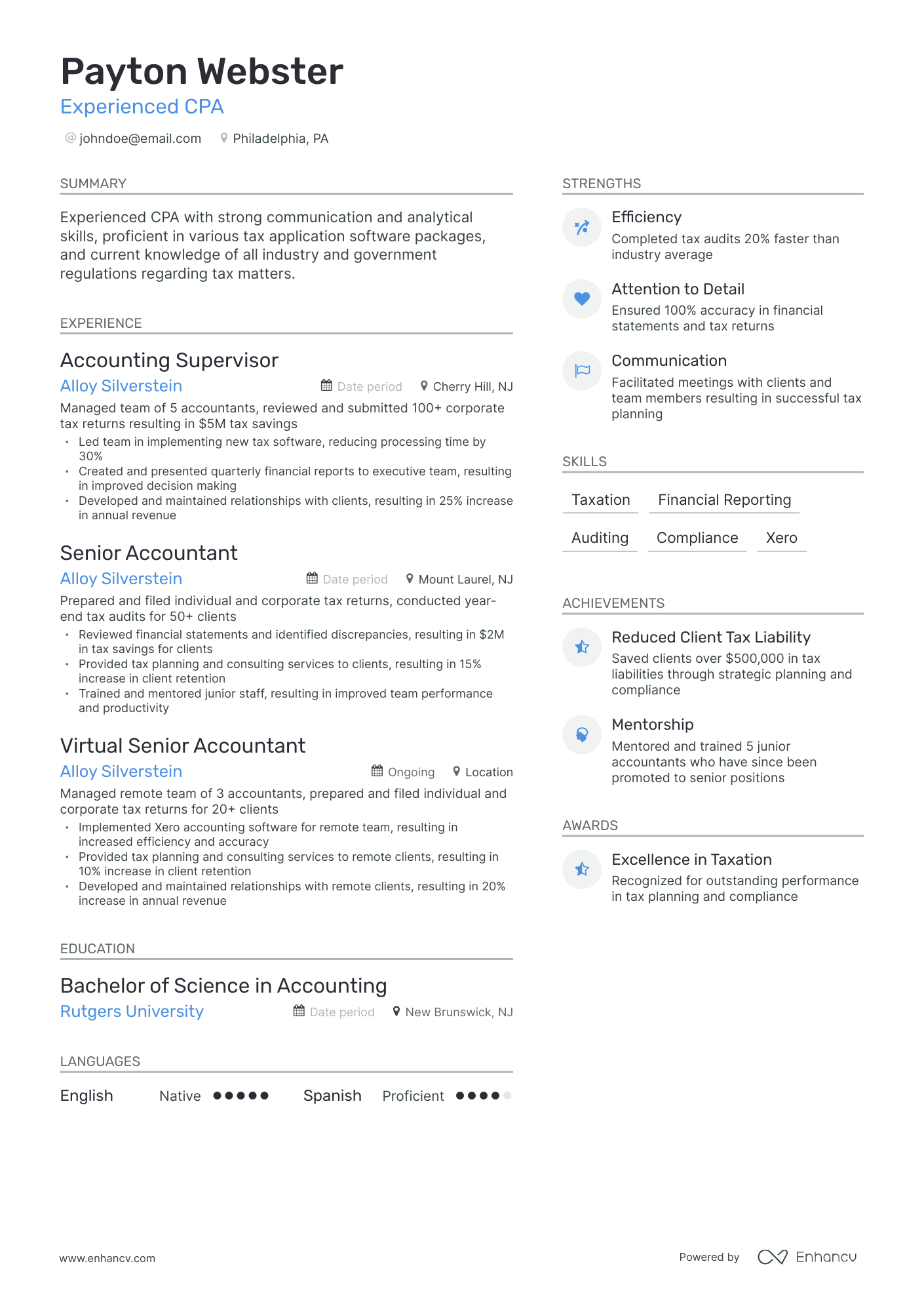 Modern CPA Resume Template