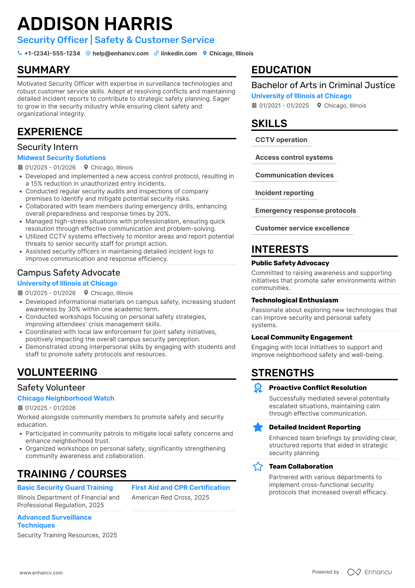 A resume example of a Entry Level Security Officer